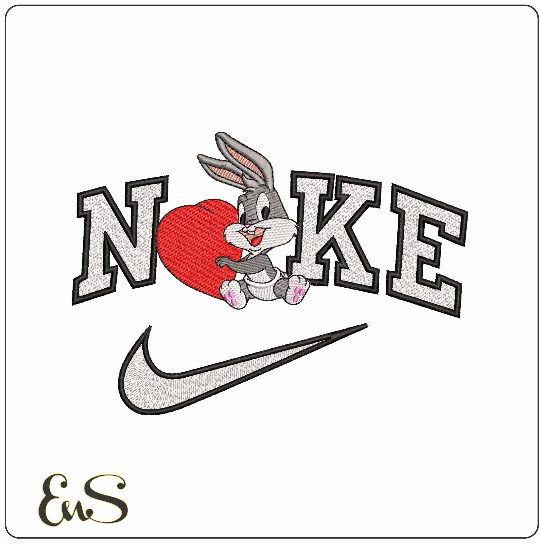 Nike Baby Buggs with Heart - Elegant embroidery design file - instant download