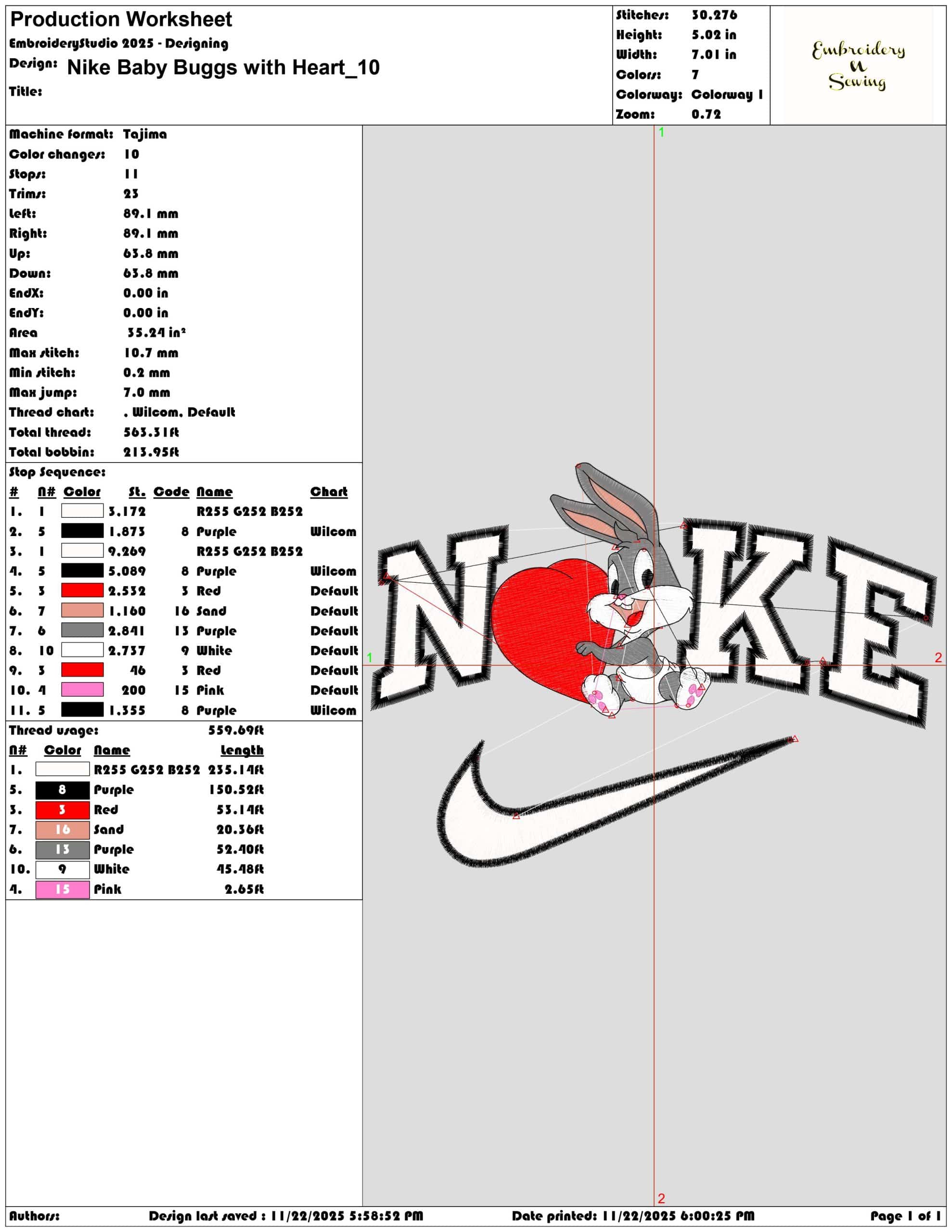 Nike Baby Buggs with Heart - Elegant embroidery design file - instant download — view 3
