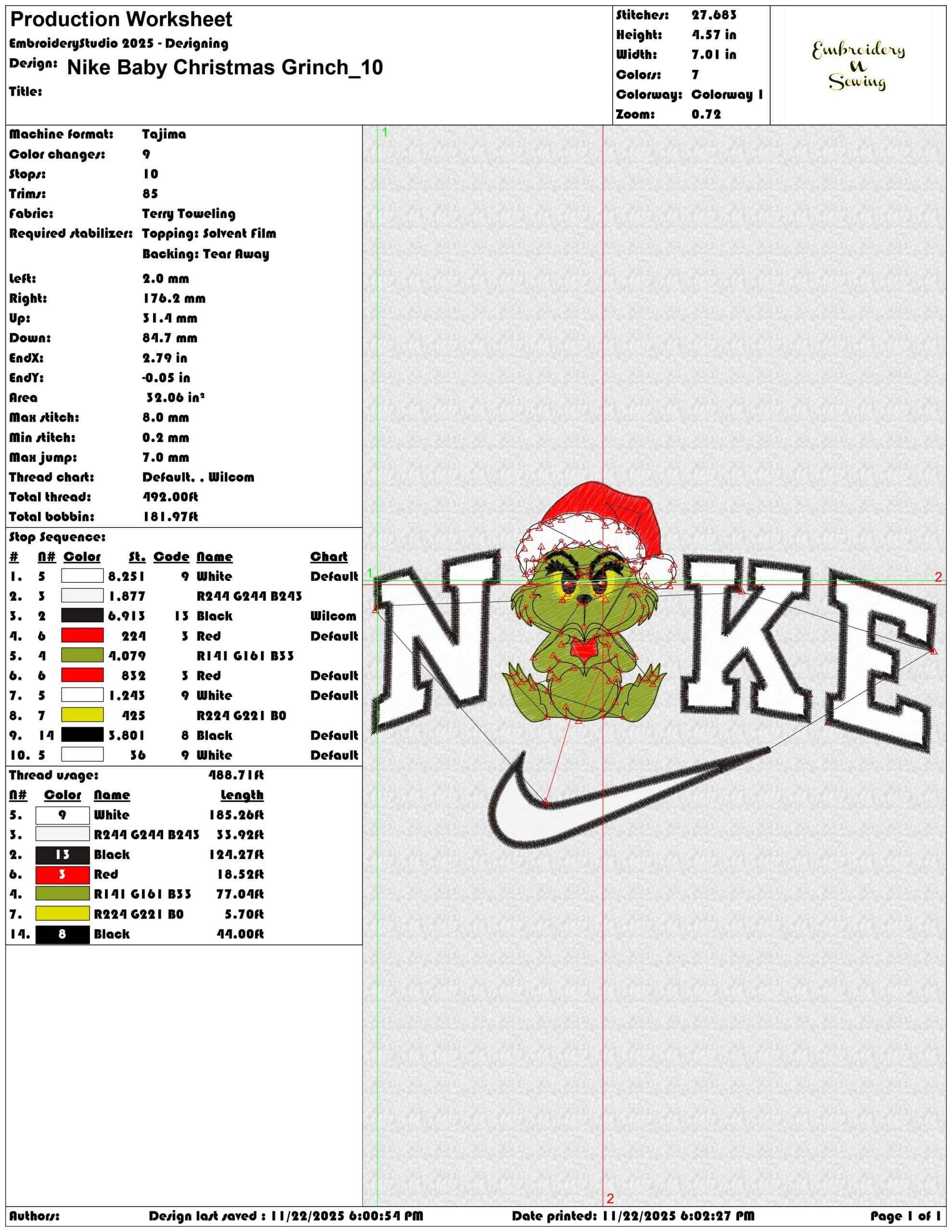 Nike Baby Christmas Grinch - Elegant embroidery design file - instant download — view 3