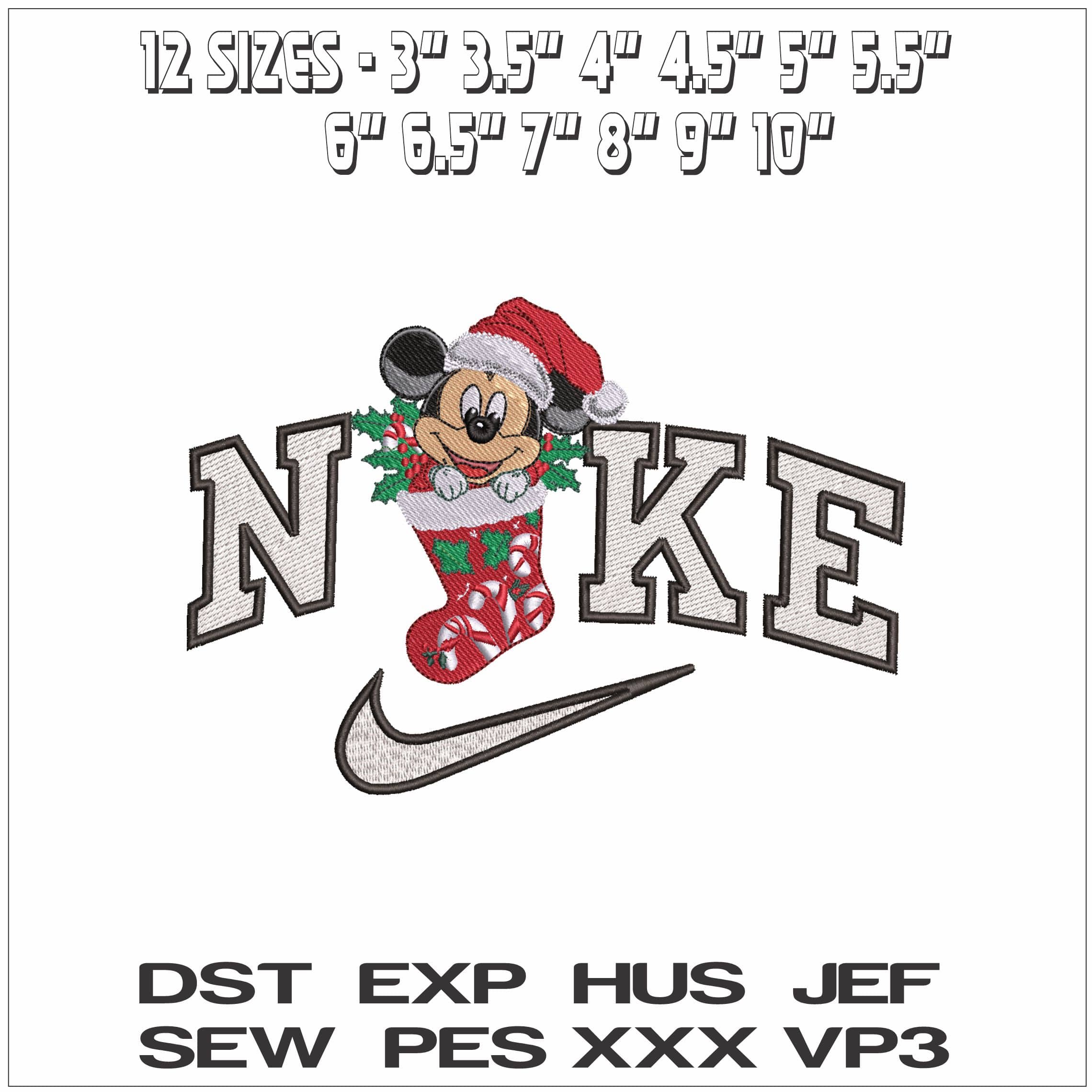 Nike Baby Mickey Mouse in Christmas Stocking - Elegant embroidery design file - instant download — view 2