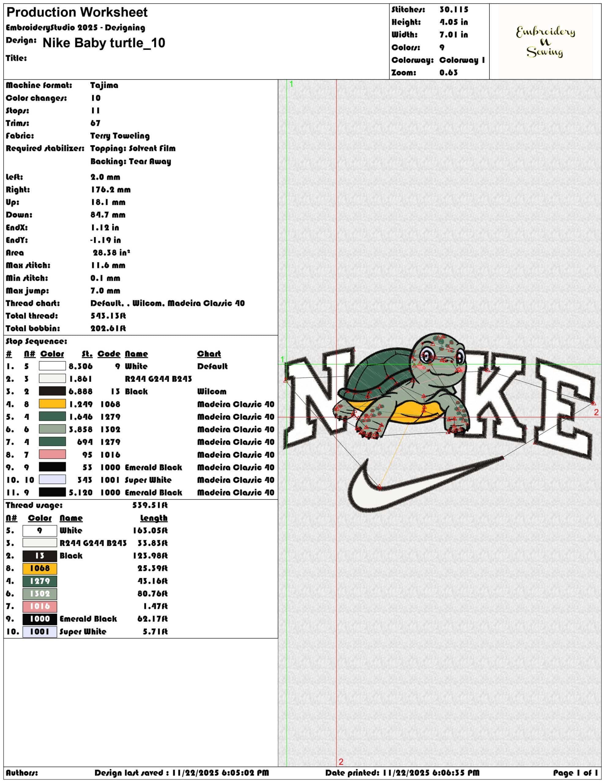 Nike Baby turtle - Elegant embroidery design file - instant download — view 3