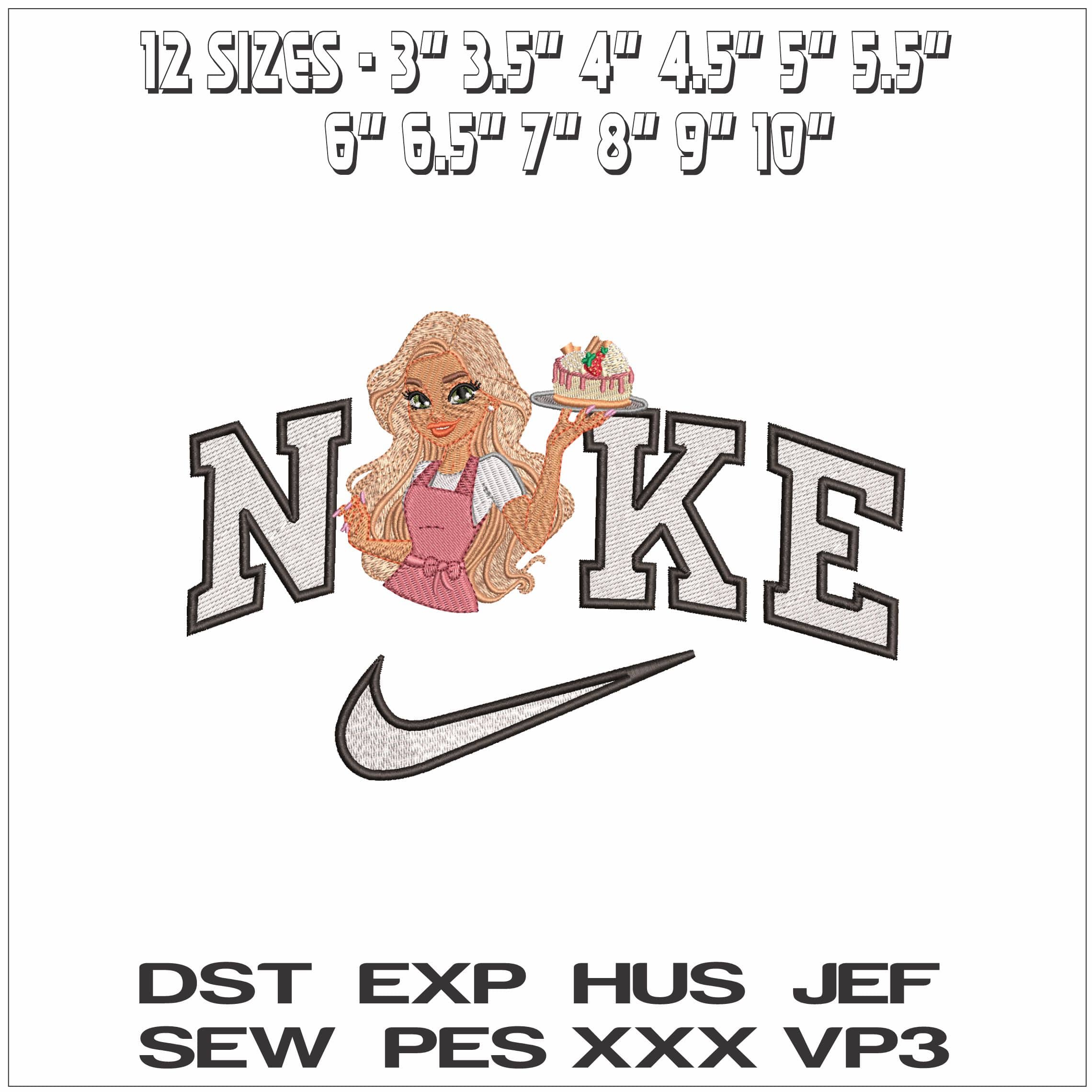 Nike Bakery lady with Cake - Elegant embroidery design file - instant download — view 2