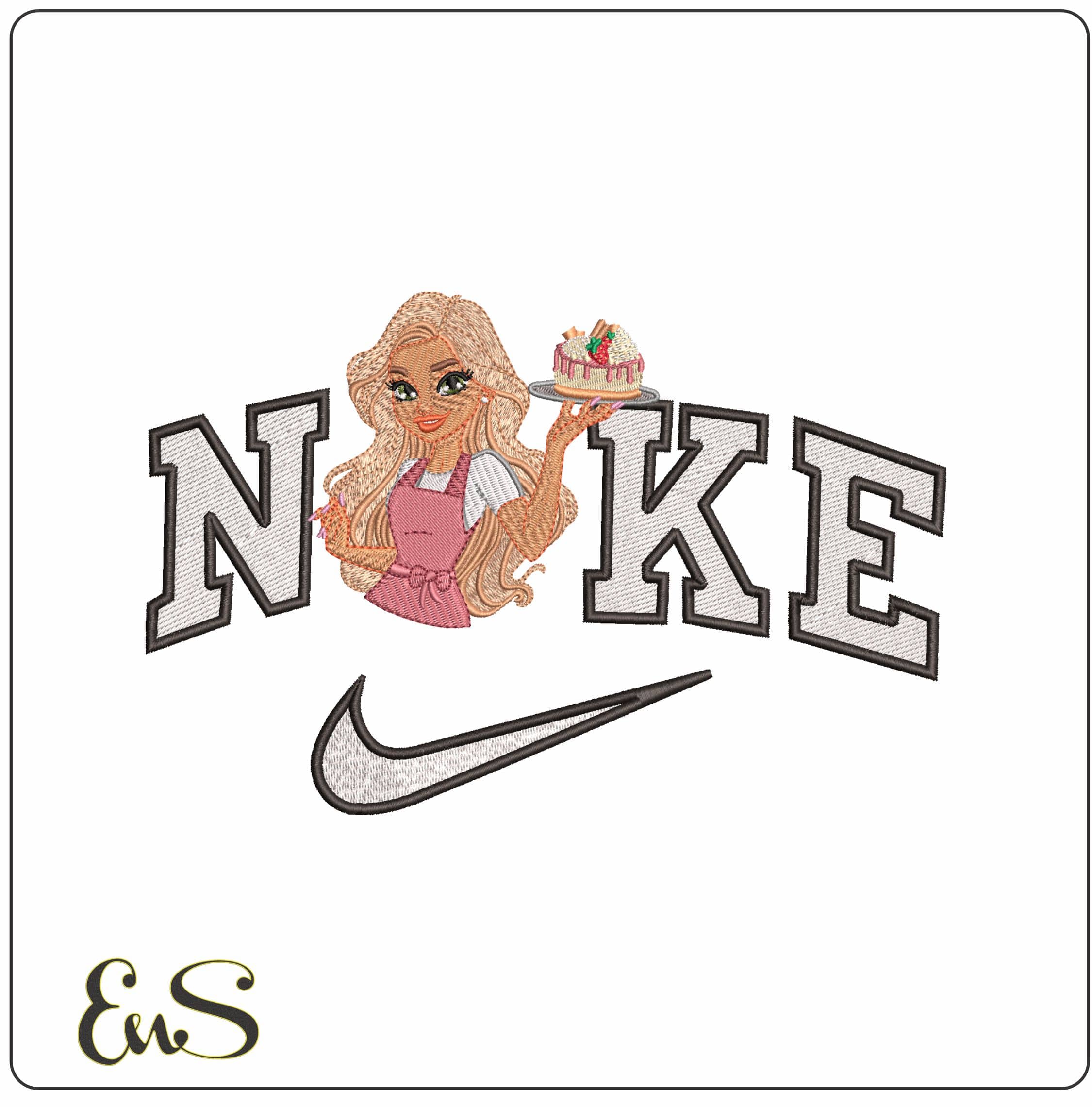 Nike Bakery lady with Cake - Elegant embroidery design file - instant download
