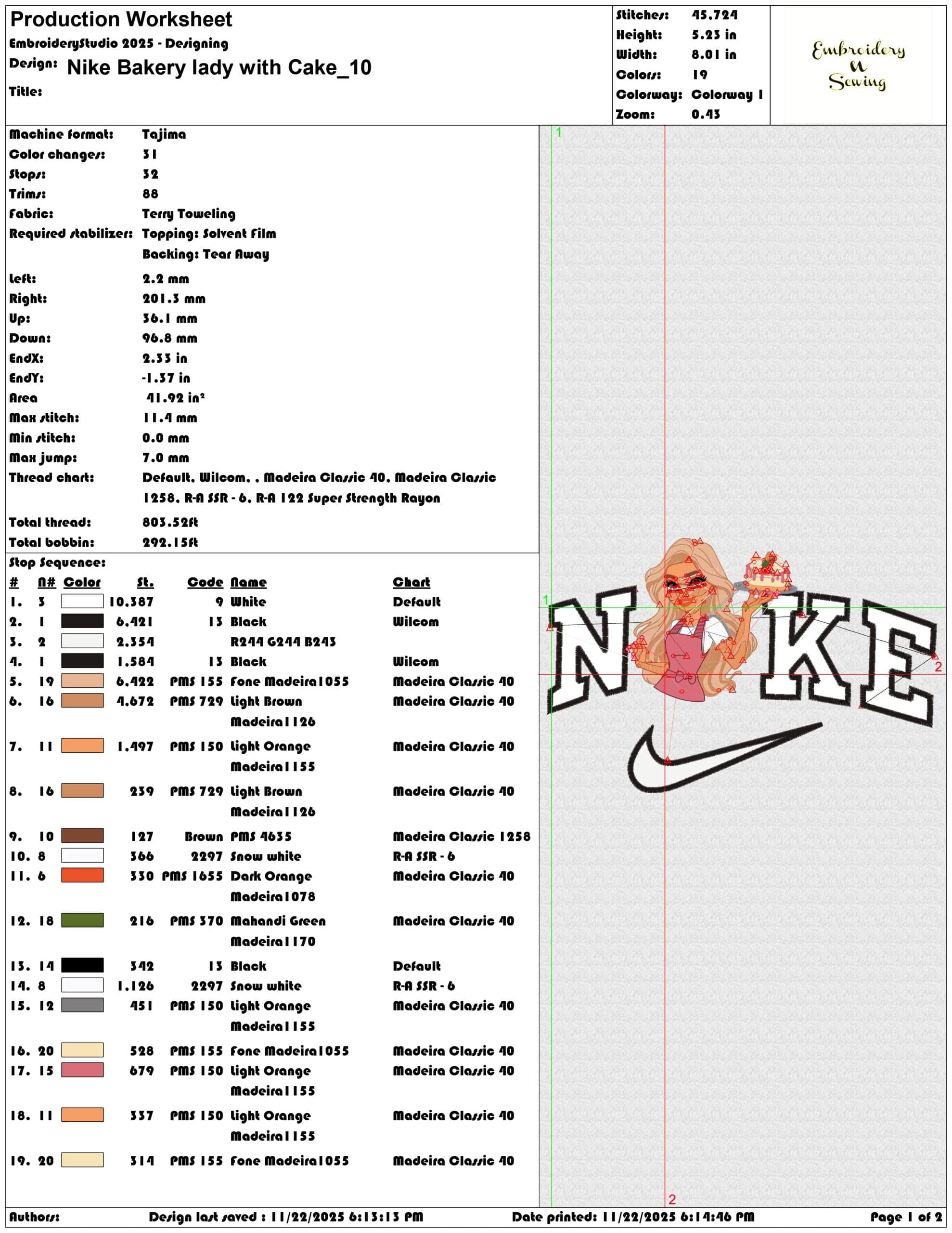 Nike Bakery lady with Cake - Elegant embroidery design file - instant download — view 3