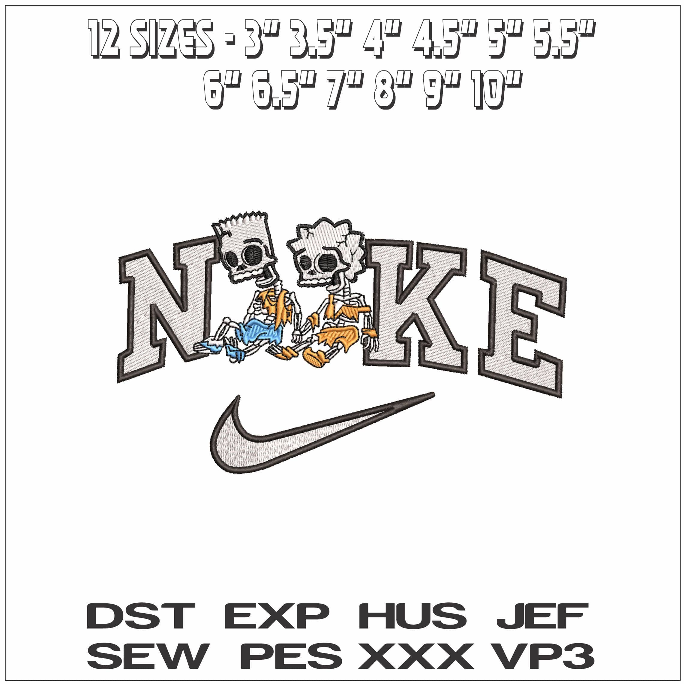 Nike Bart and Lisa Skeletons The Simpsons - Elegant embroidery design file - instant download — view 2