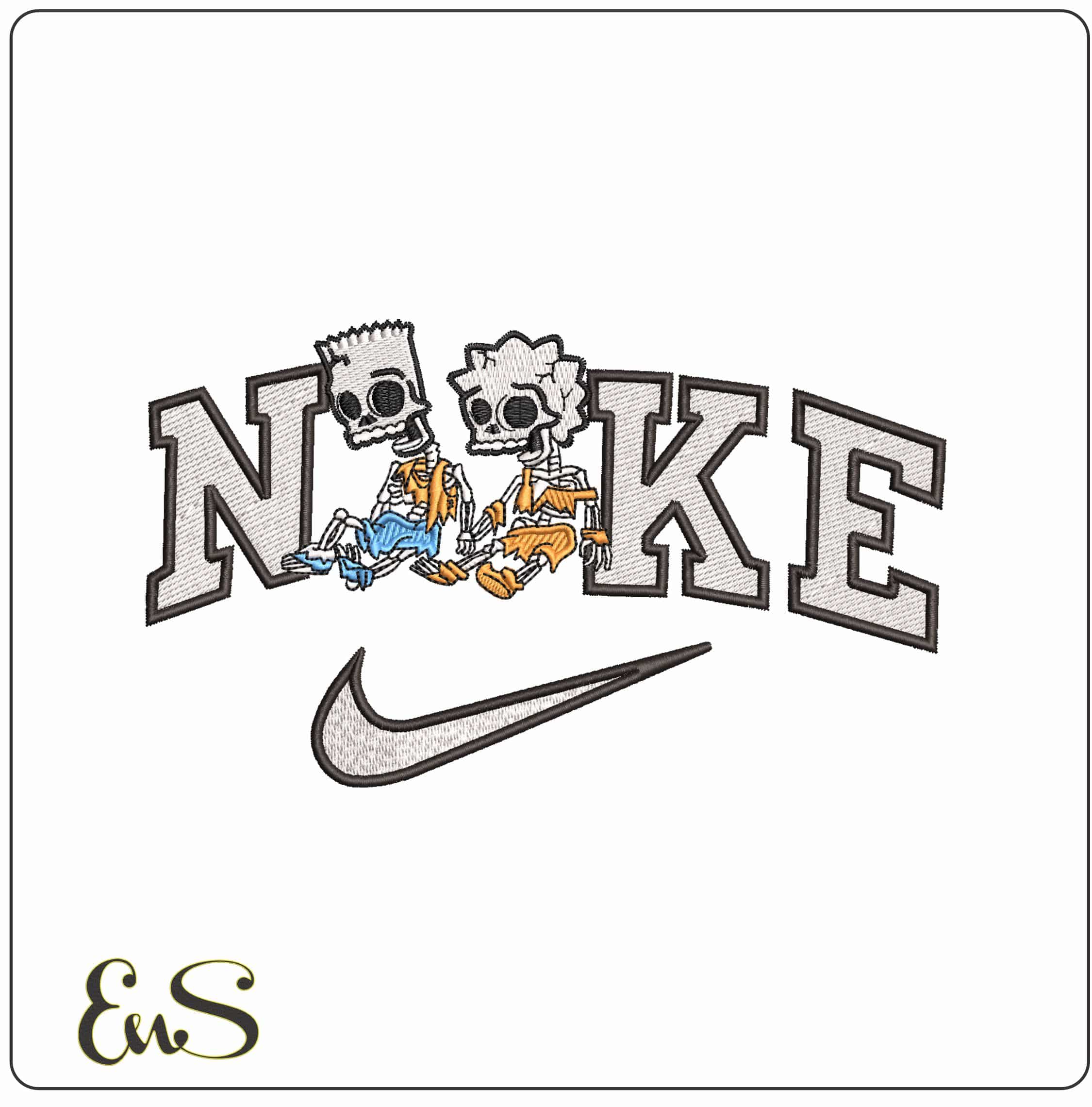 Nike Bart and Lisa Skeletons The Simpsons - Elegant embroidery design file - instant download