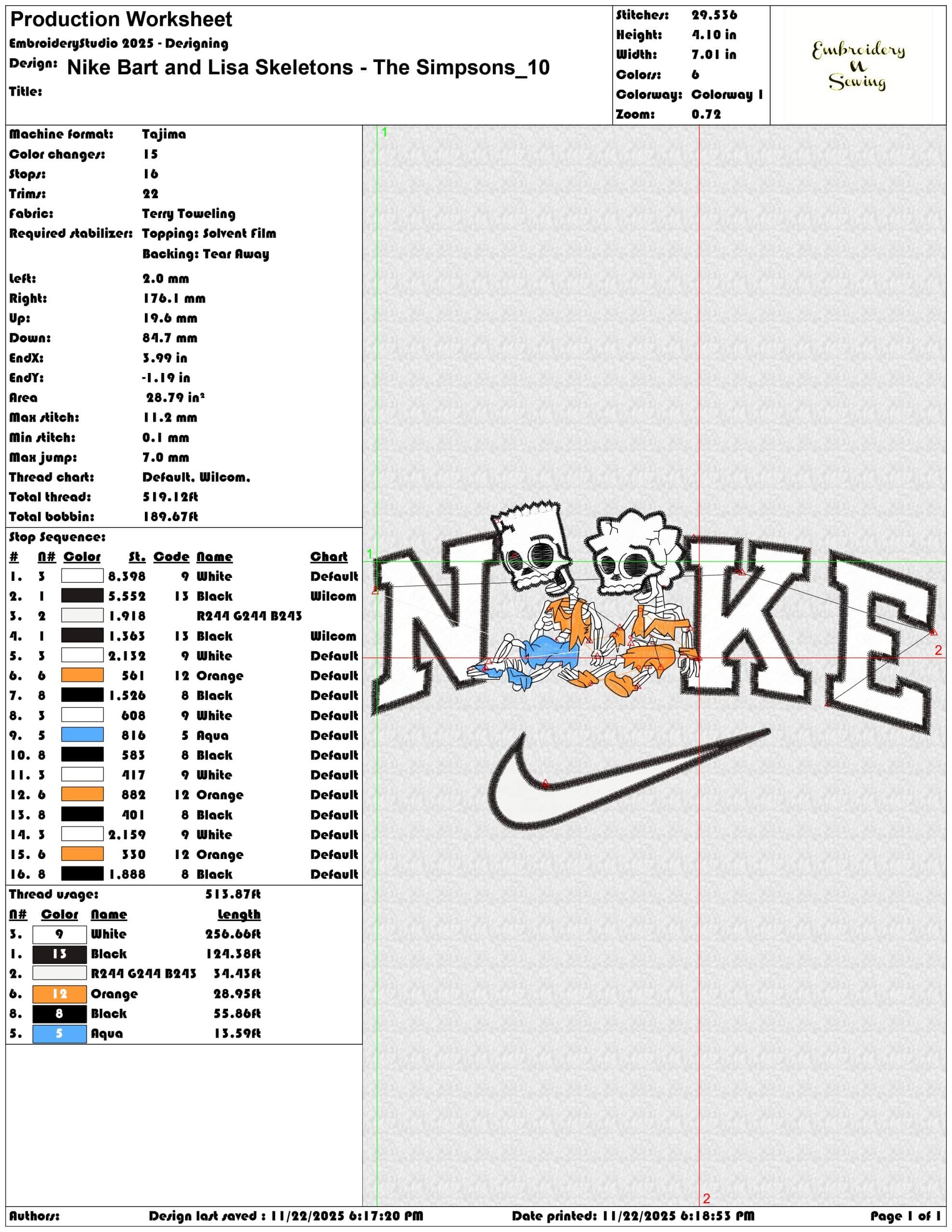 Nike Bart and Lisa Skeletons The Simpsons - Elegant embroidery design file - instant download — view 3