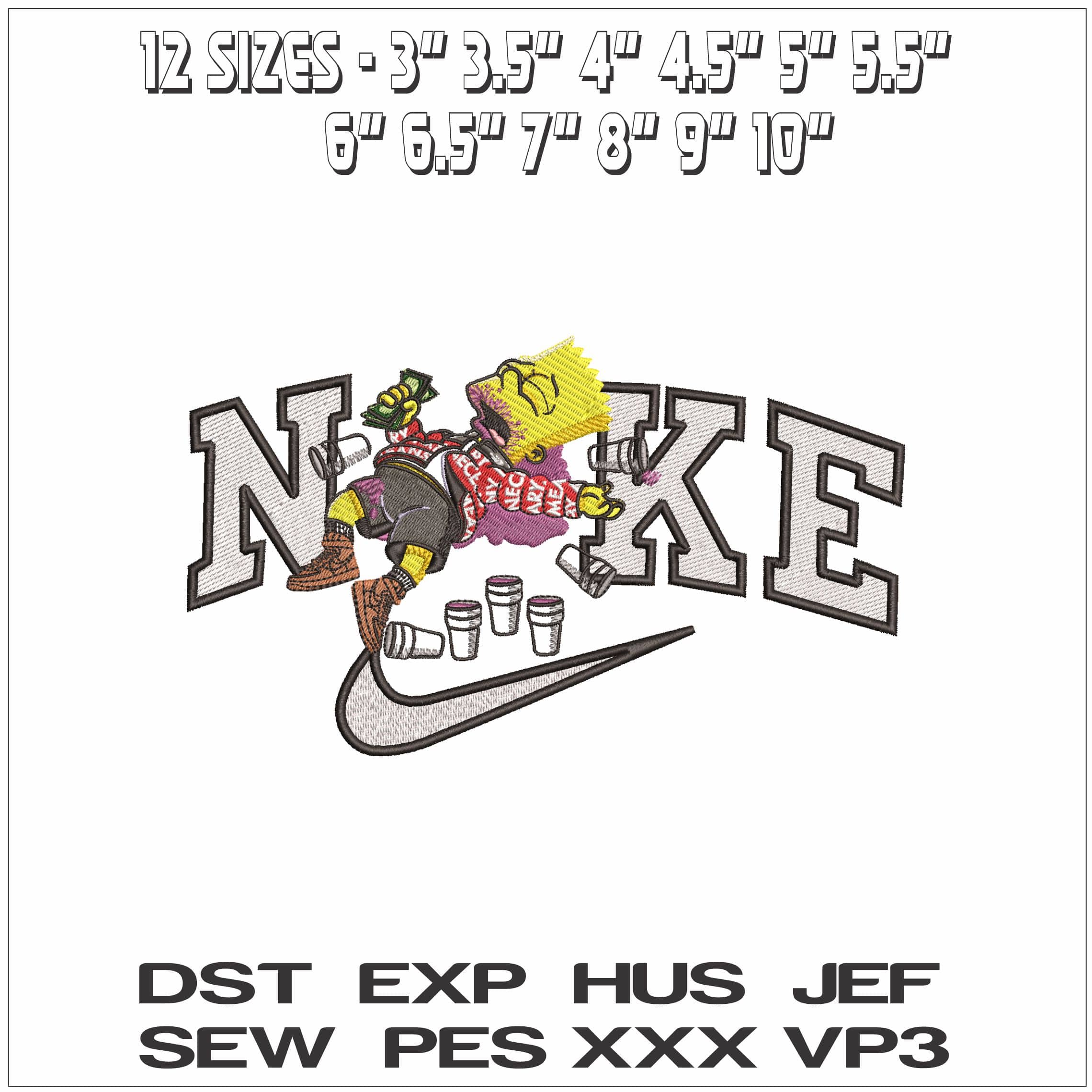 Nike Bart Simpson Drunk The Simpsons - Elegant embroidery design file - instant download — view 2