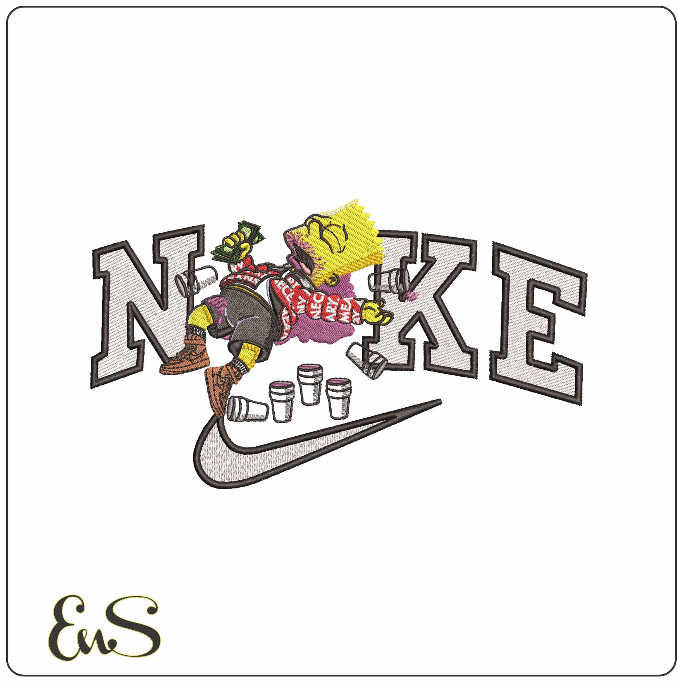 Nike Bart Simpson Drunk The Simpsons - Elegant embroidery design file - instant download