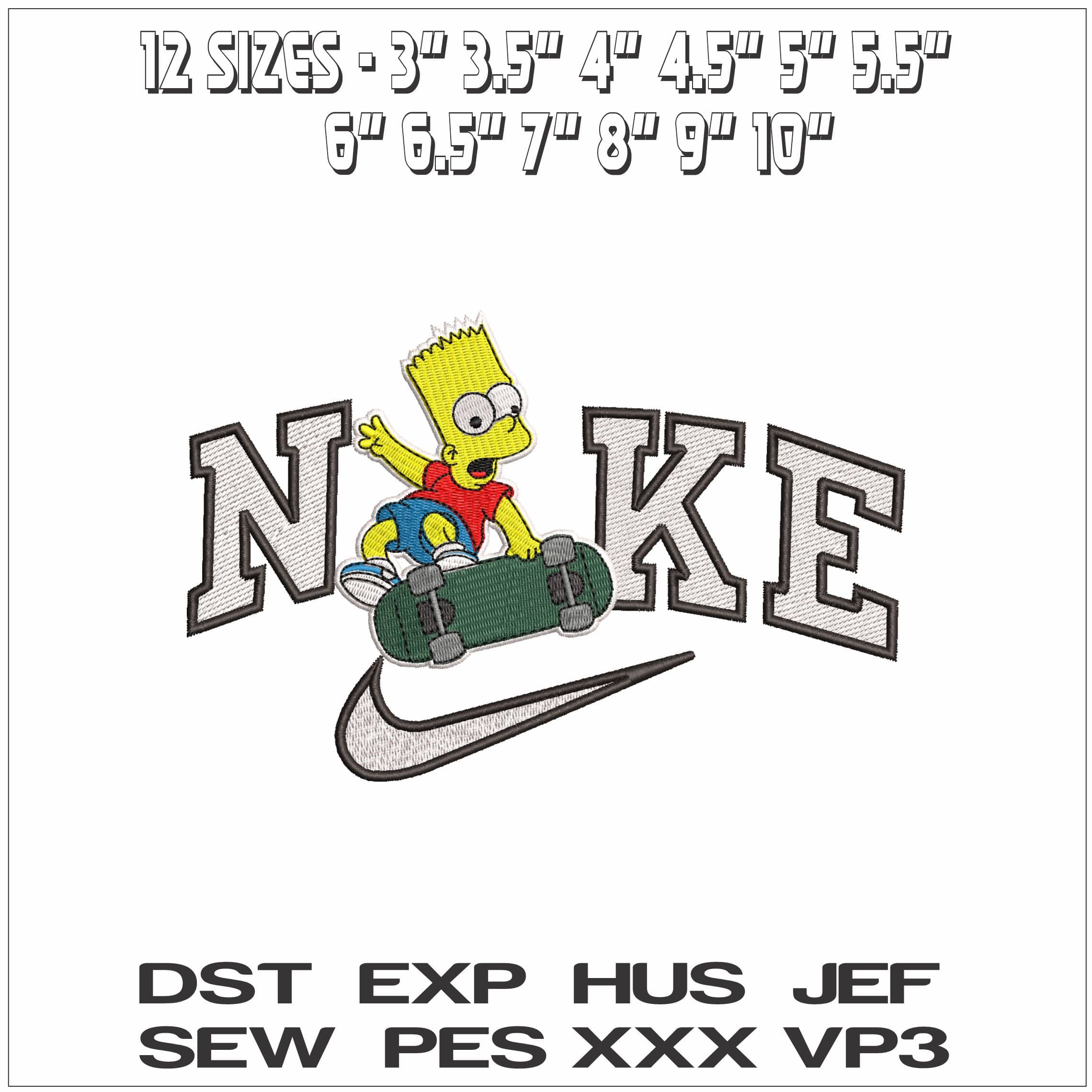 Nike Bart Simpson Skateboard The Simpsons - Elegant embroidery design file - instant download — view 2