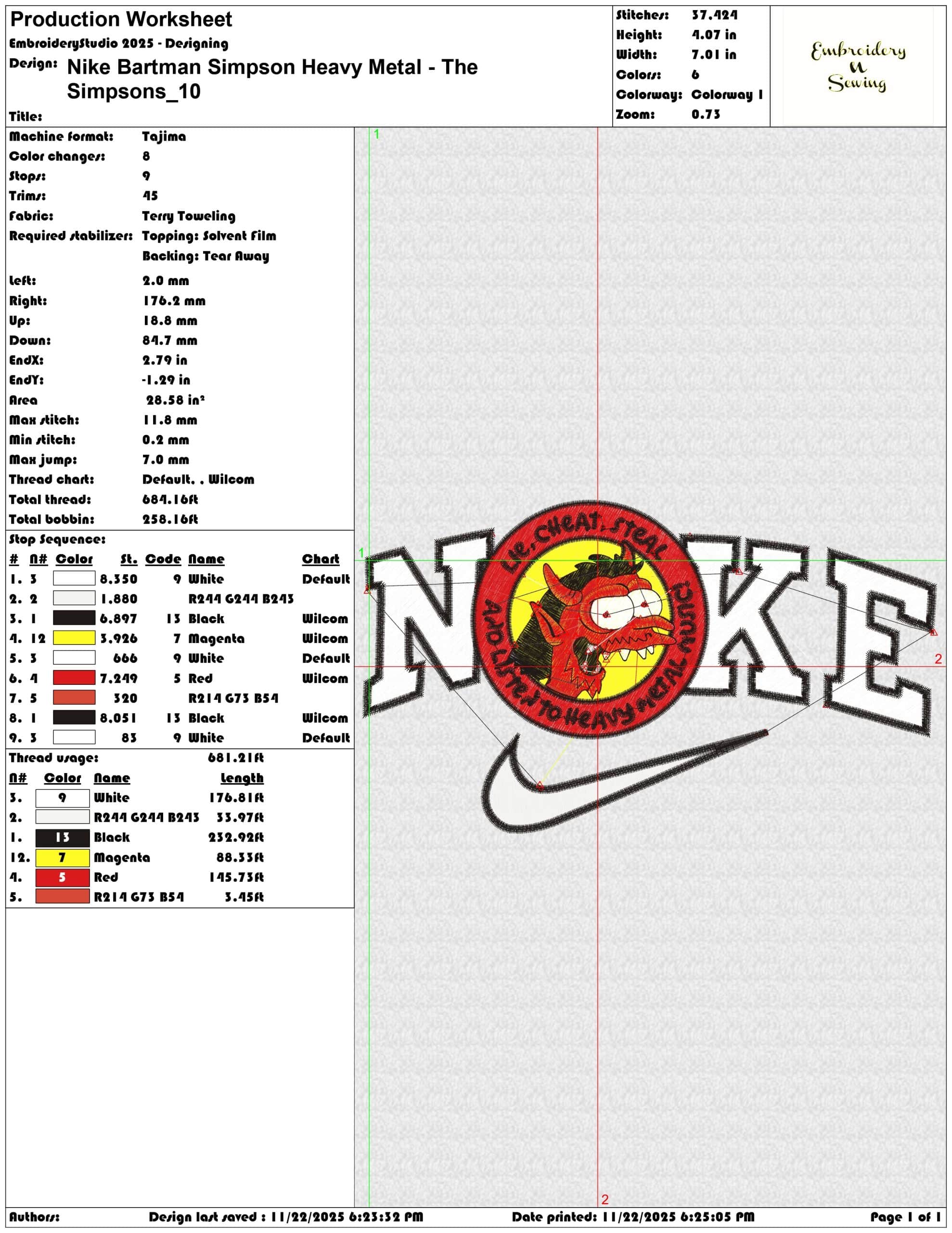 Nike Bartman Simpson Heavy Metal The Simpsons - Elegant embroidery design file - instant download — view 3