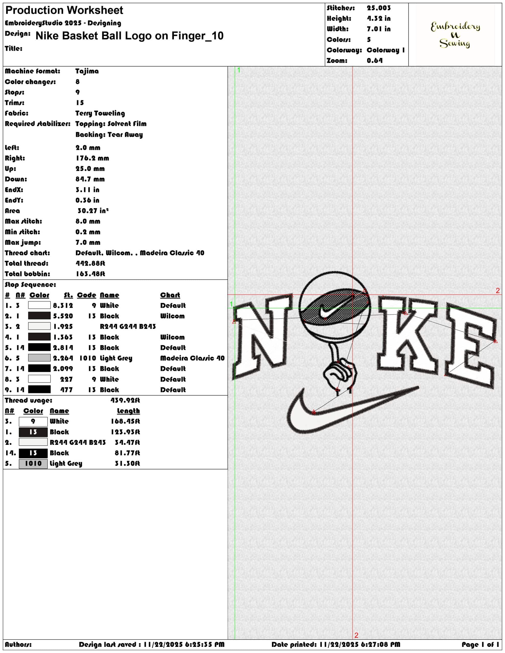 Nike Basket Ball Logo on Finger - Elegant embroidery design file - instant download — view 3