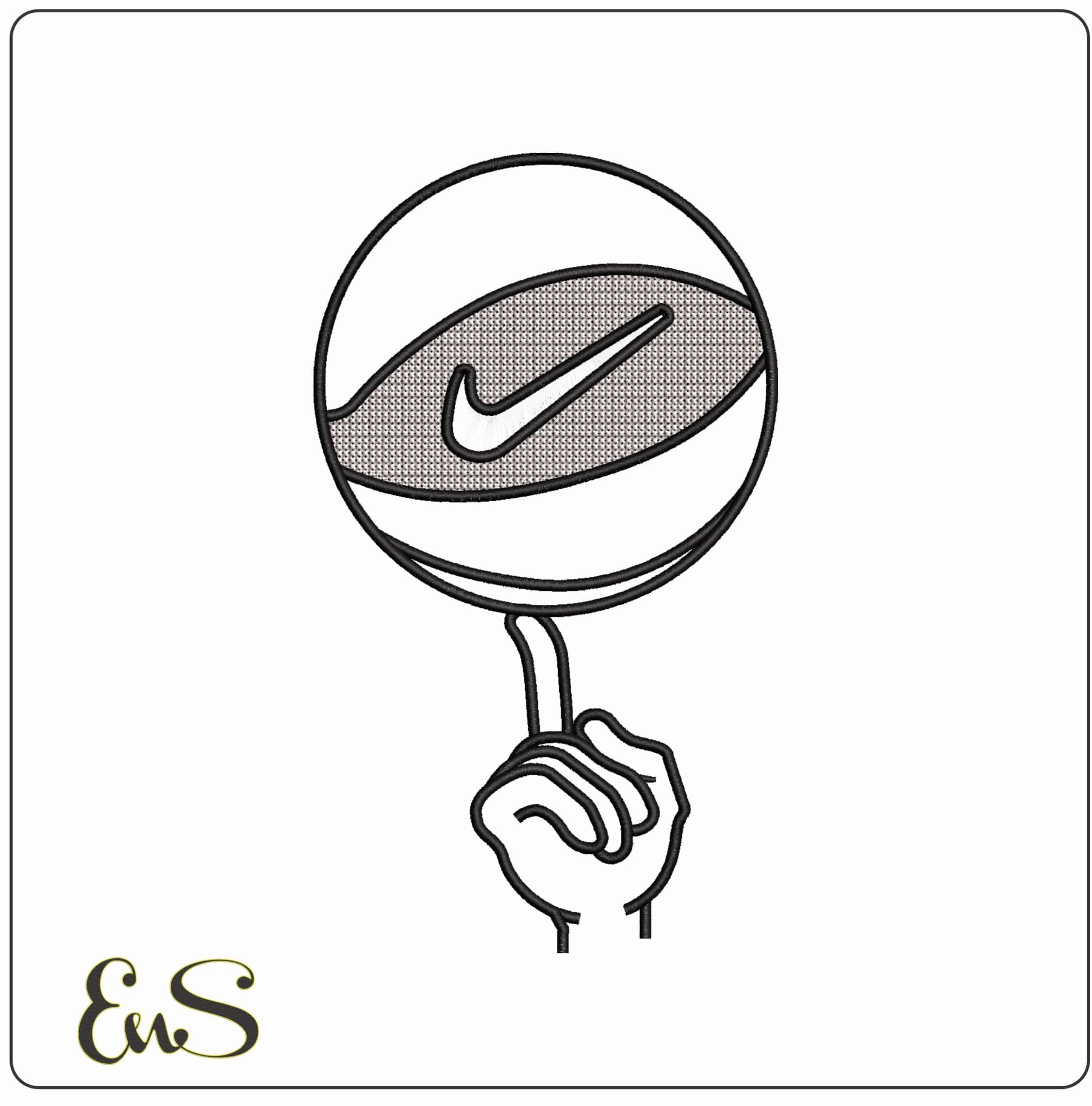 Nike Basket Ball on Finger - Elegant embroidery design file - instant download