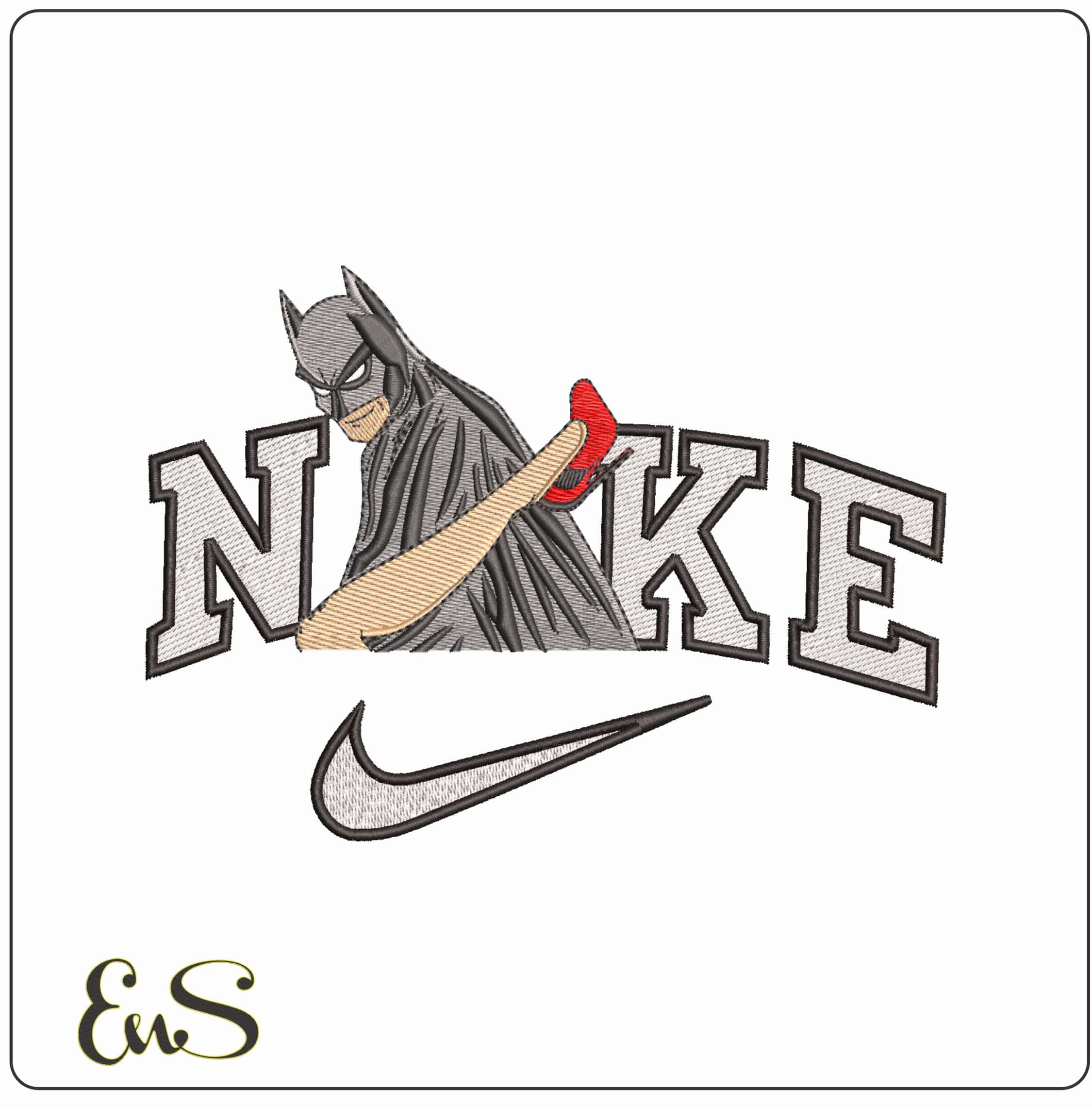 Nike Batman Rescuing a Lady - Elegant embroidery design file - instant download