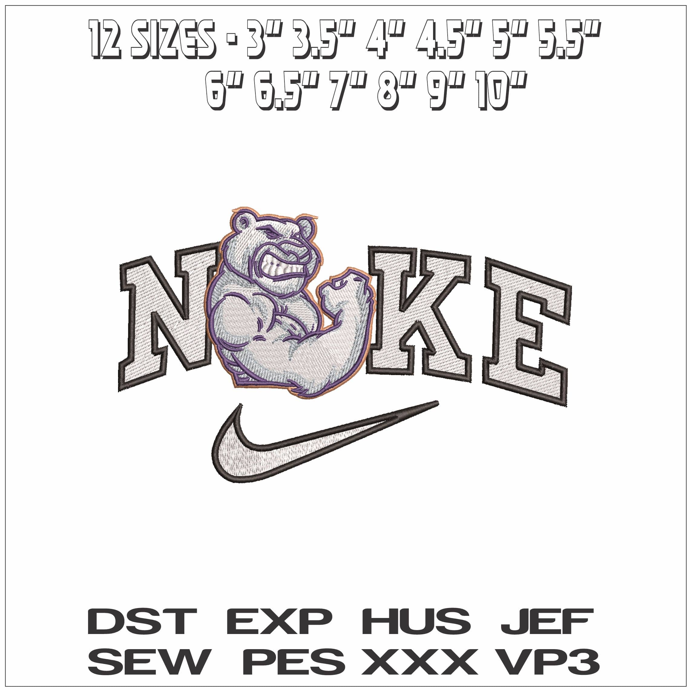Nike Bear Flexing Mascot  - Elegant embroidery design file - instant download — view 2