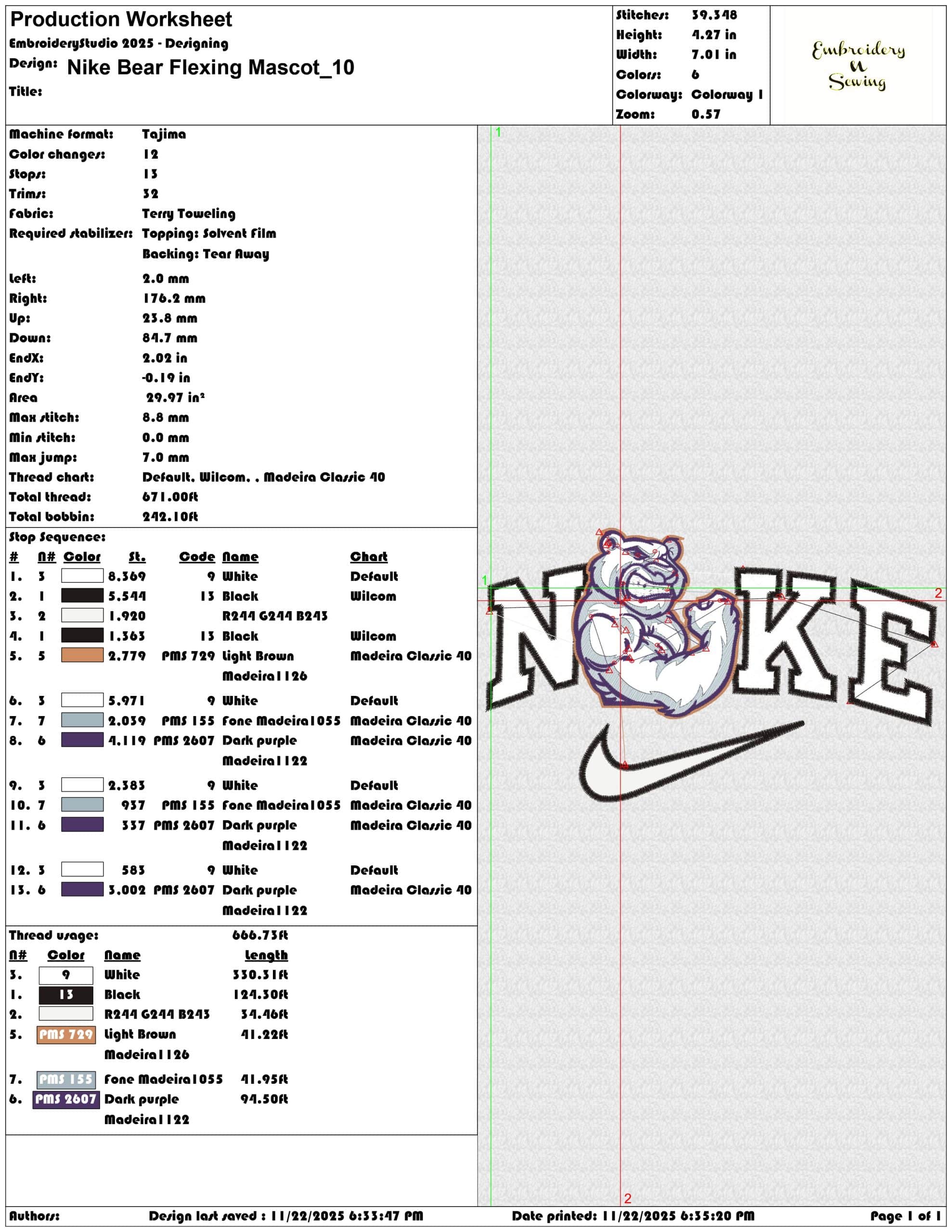 Nike Bear Flexing Mascot  - Elegant embroidery design file - instant download — view 3