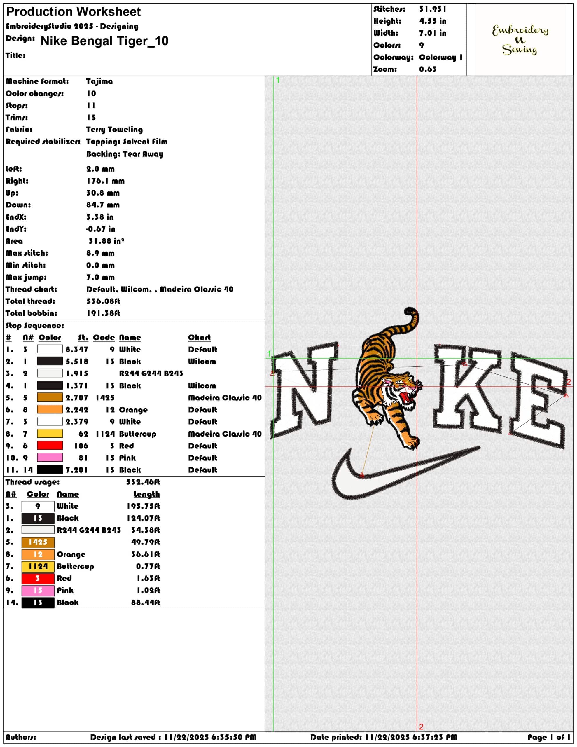 Nike Bengal Tiger - Elegant embroidery design file - instant download — view 3