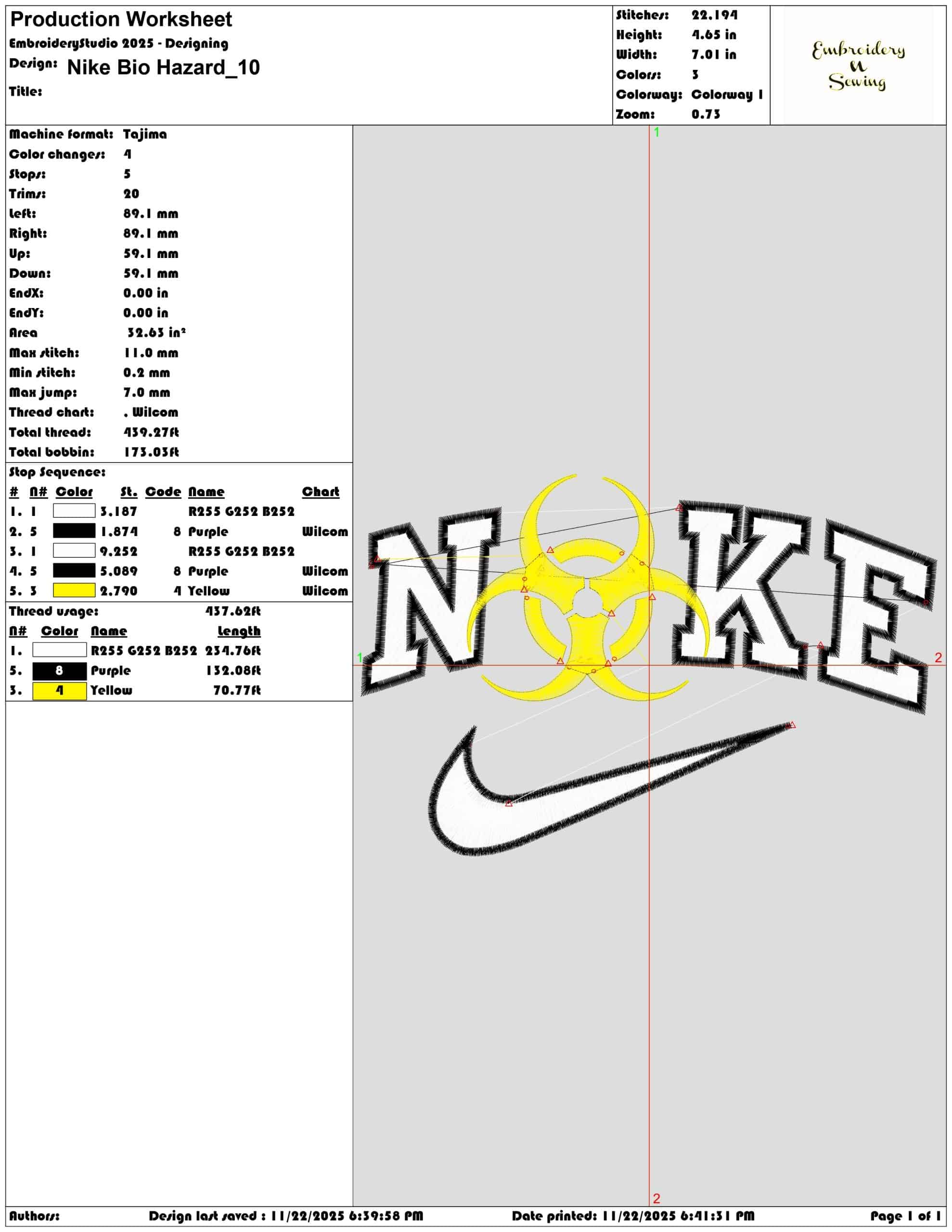 Nike Bio Hazard - Elegant embroidery design file - instant download — view 3