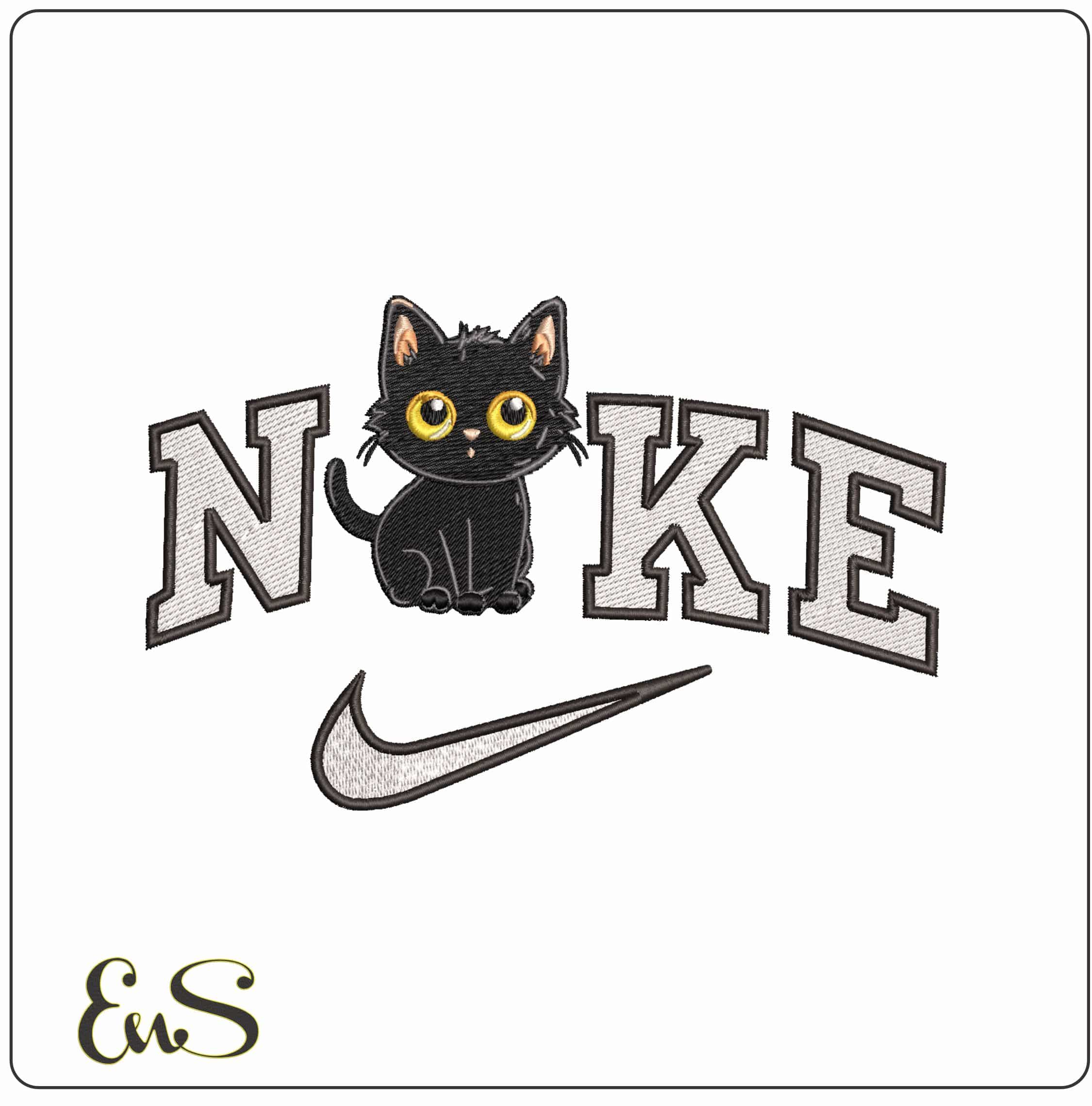 Nike Black Cat - Elegant embroidery design file - instant download