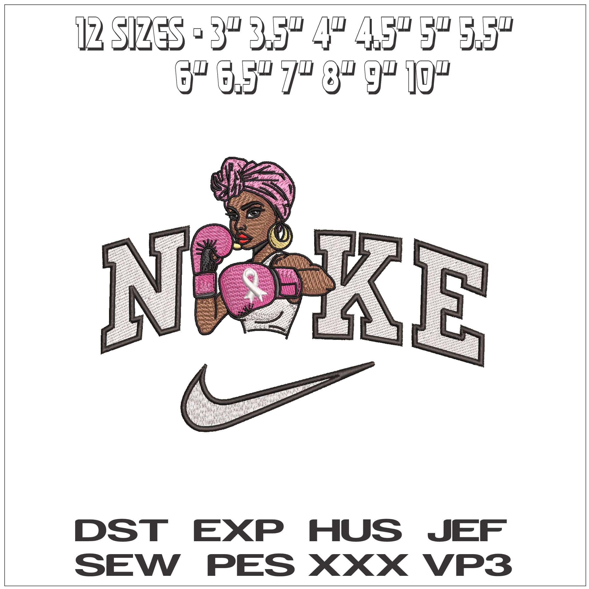 Nike Black Lady boxer - Elegant embroidery design file - instant download — view 2