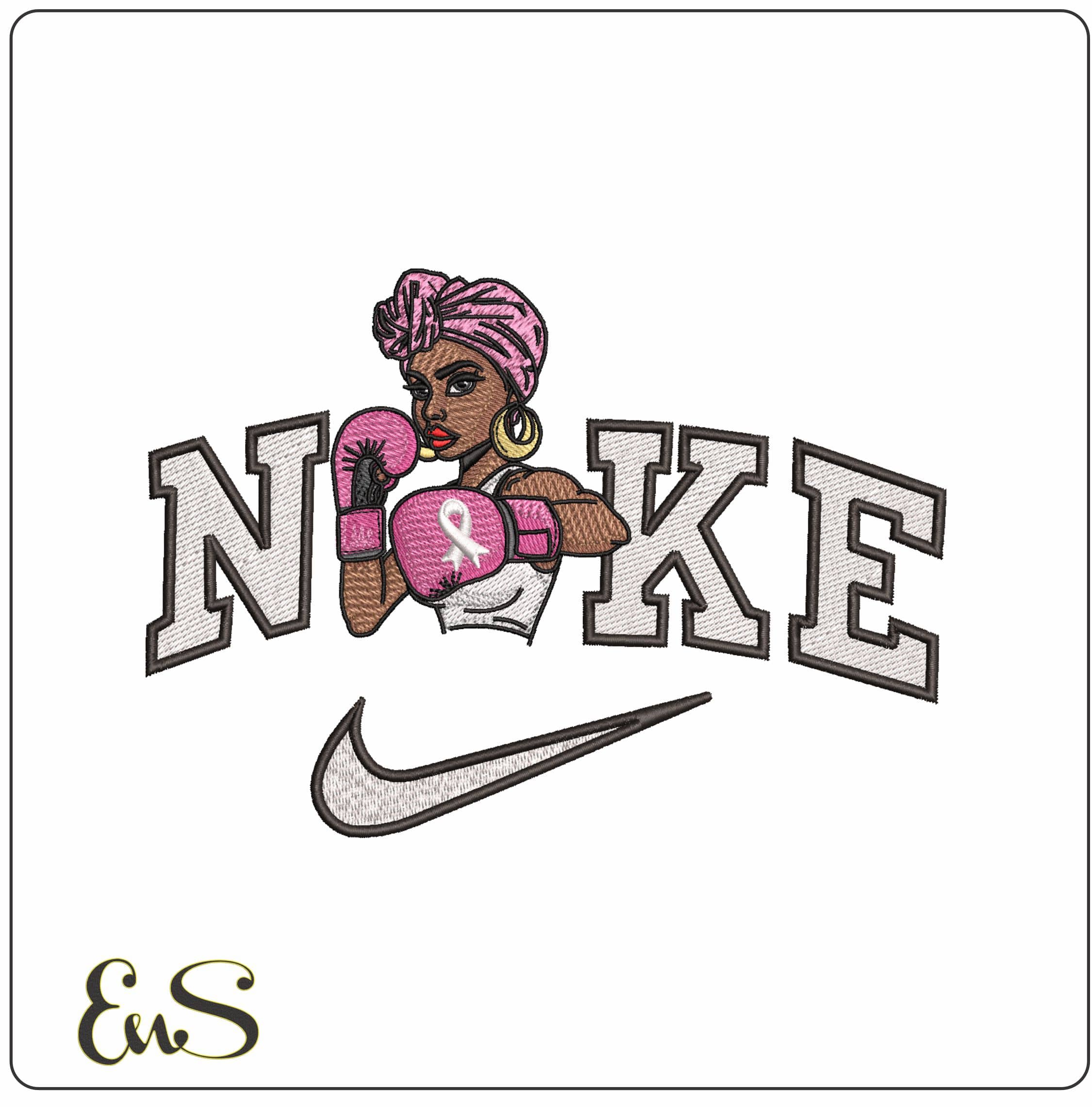 Nike Black Lady boxer - Elegant embroidery design file - instant download