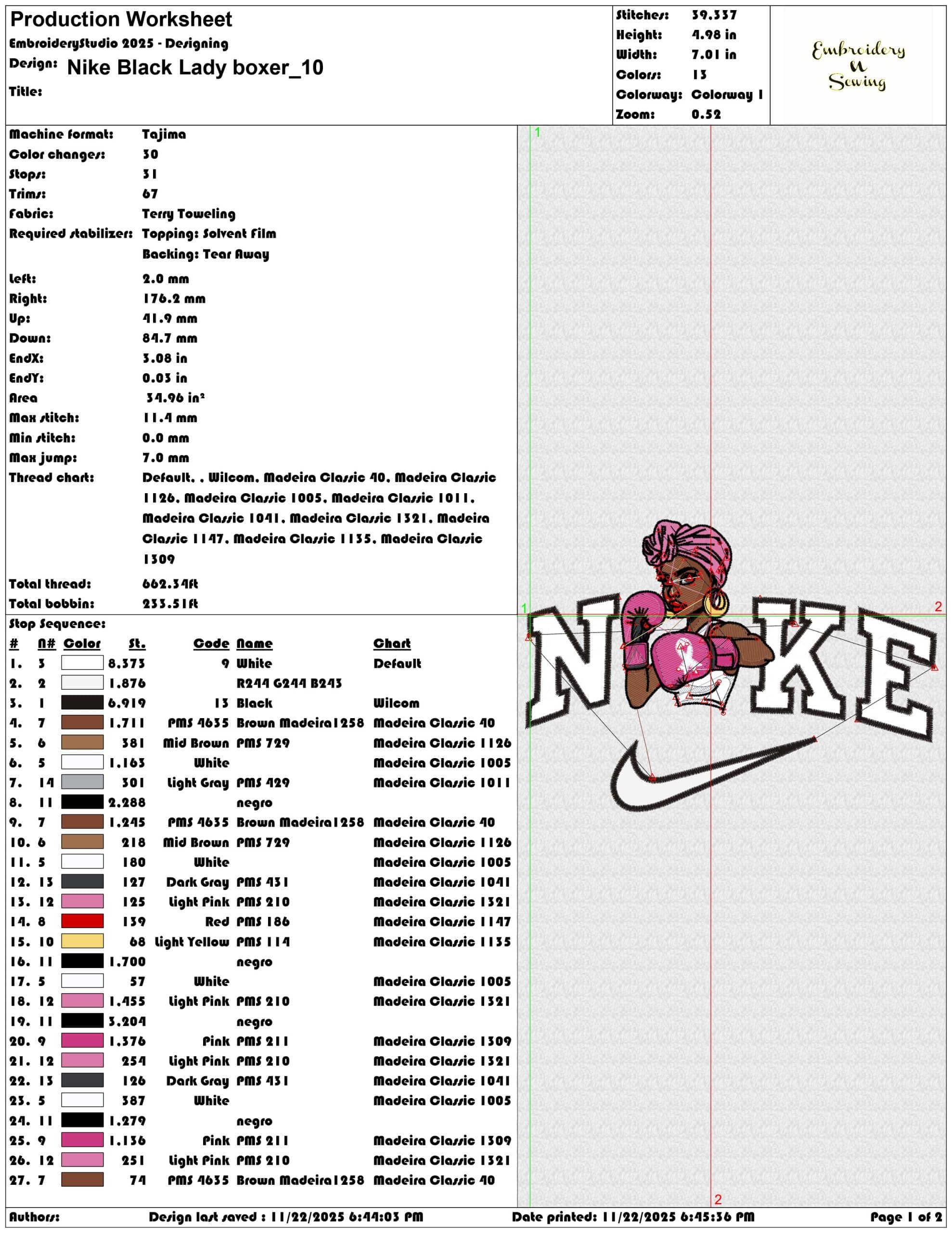 Nike Black Lady boxer - Elegant embroidery design file - instant download — view 3