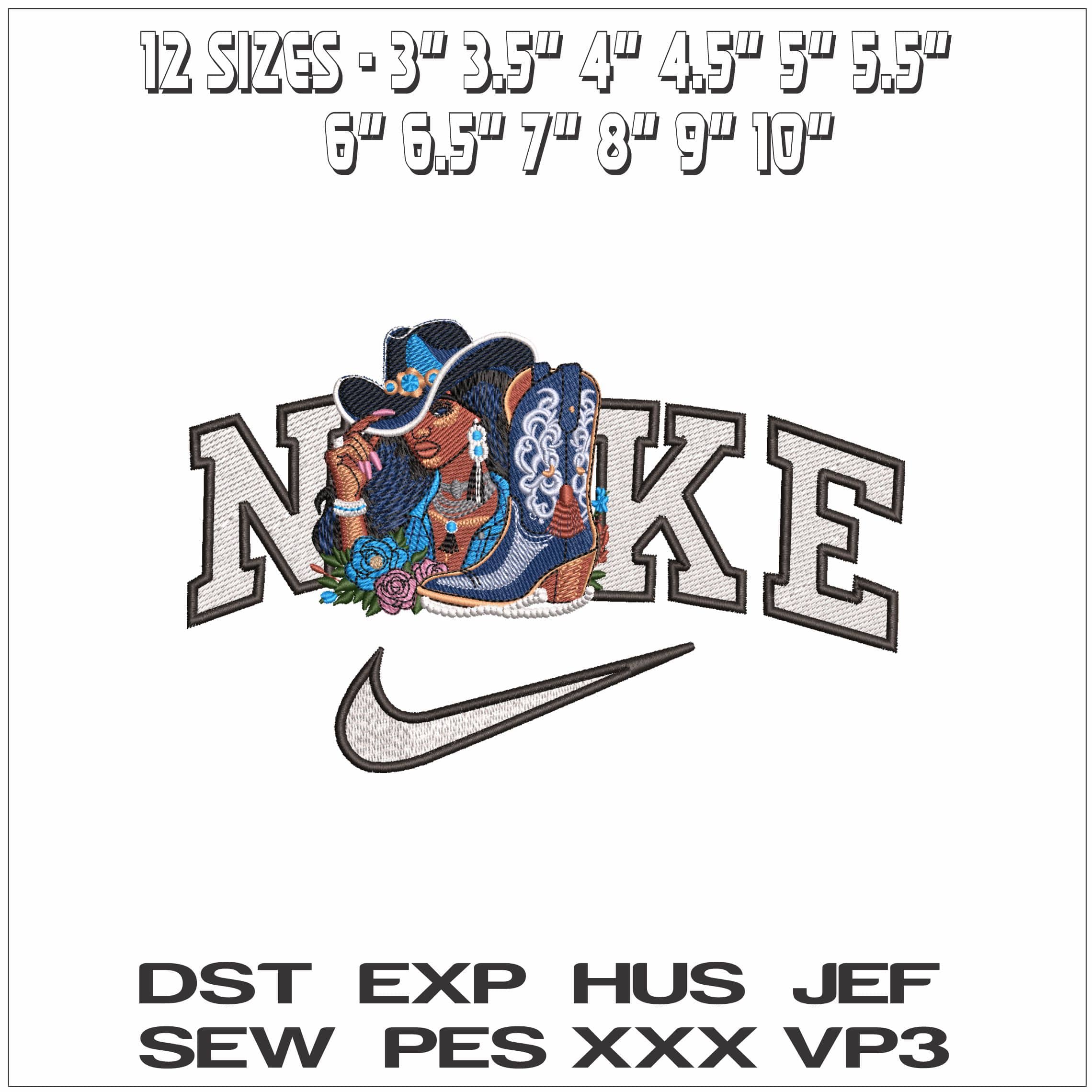 Nike Black Lady in Cowboy hat with Boots - Elegant embroidery design file - instant download — view 2