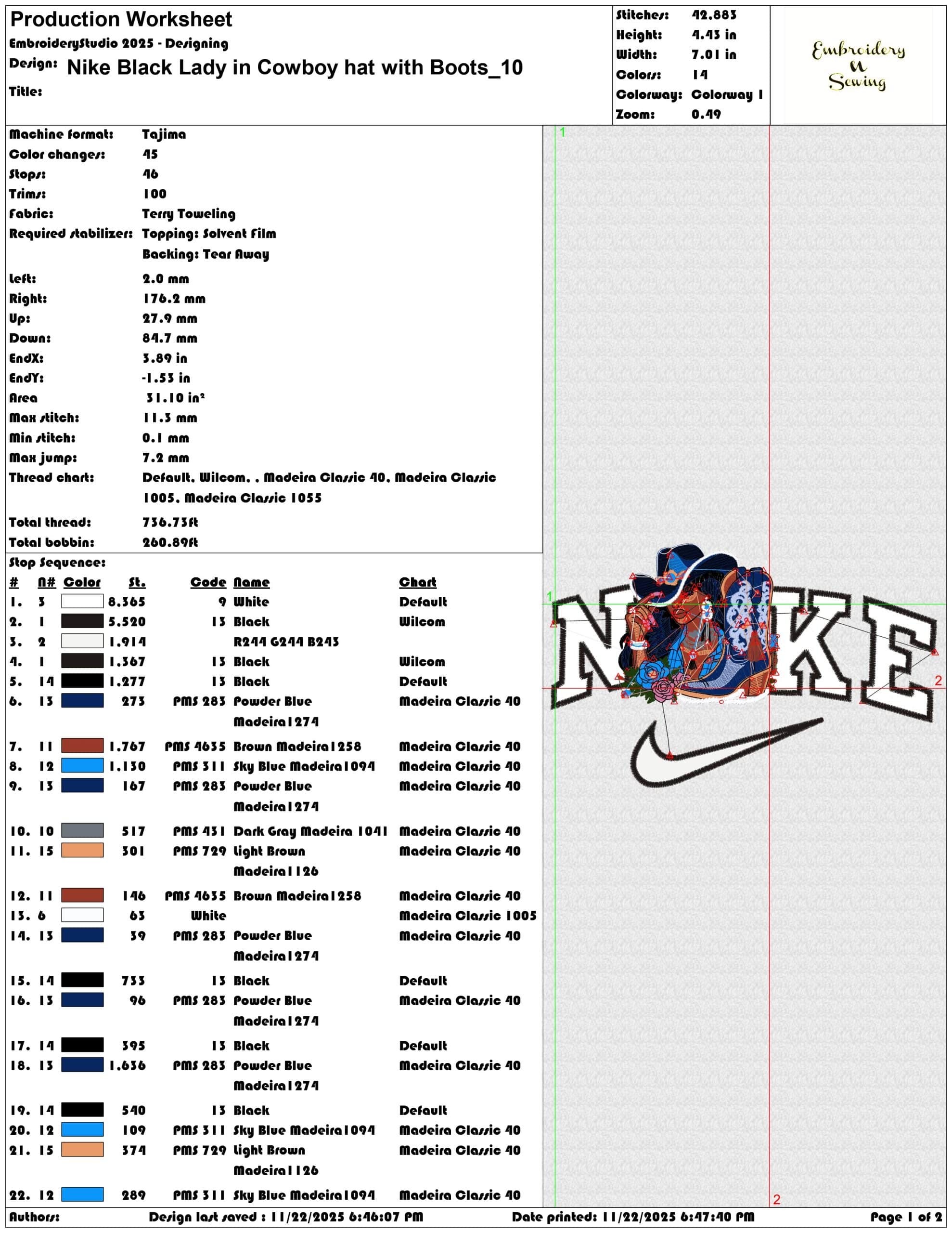 Nike Black Lady in Cowboy hat with Boots - Elegant embroidery design file - instant download — view 3