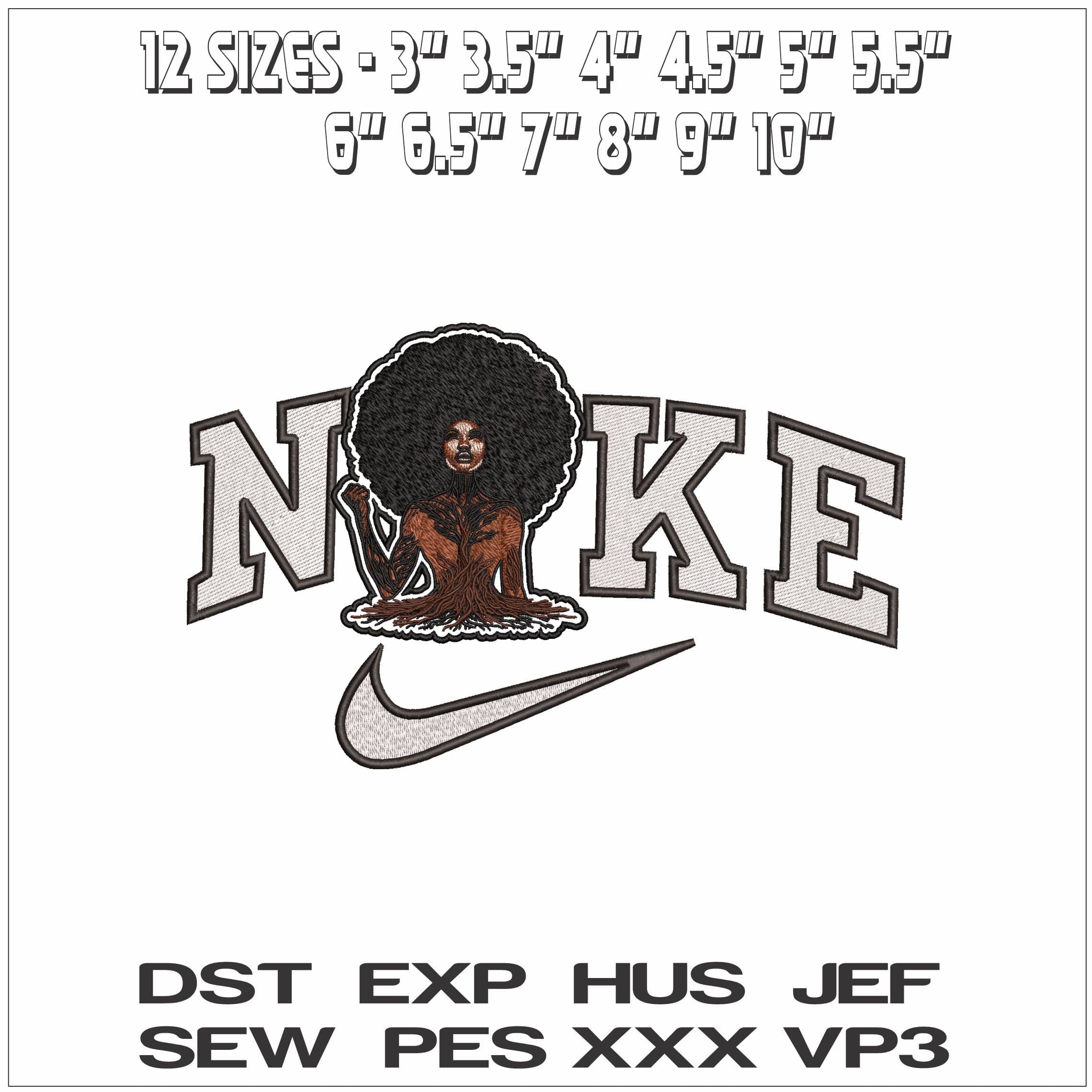 Nike Black Lady with Roots and Tree - Elegant embroidery design file - instant download — view 2