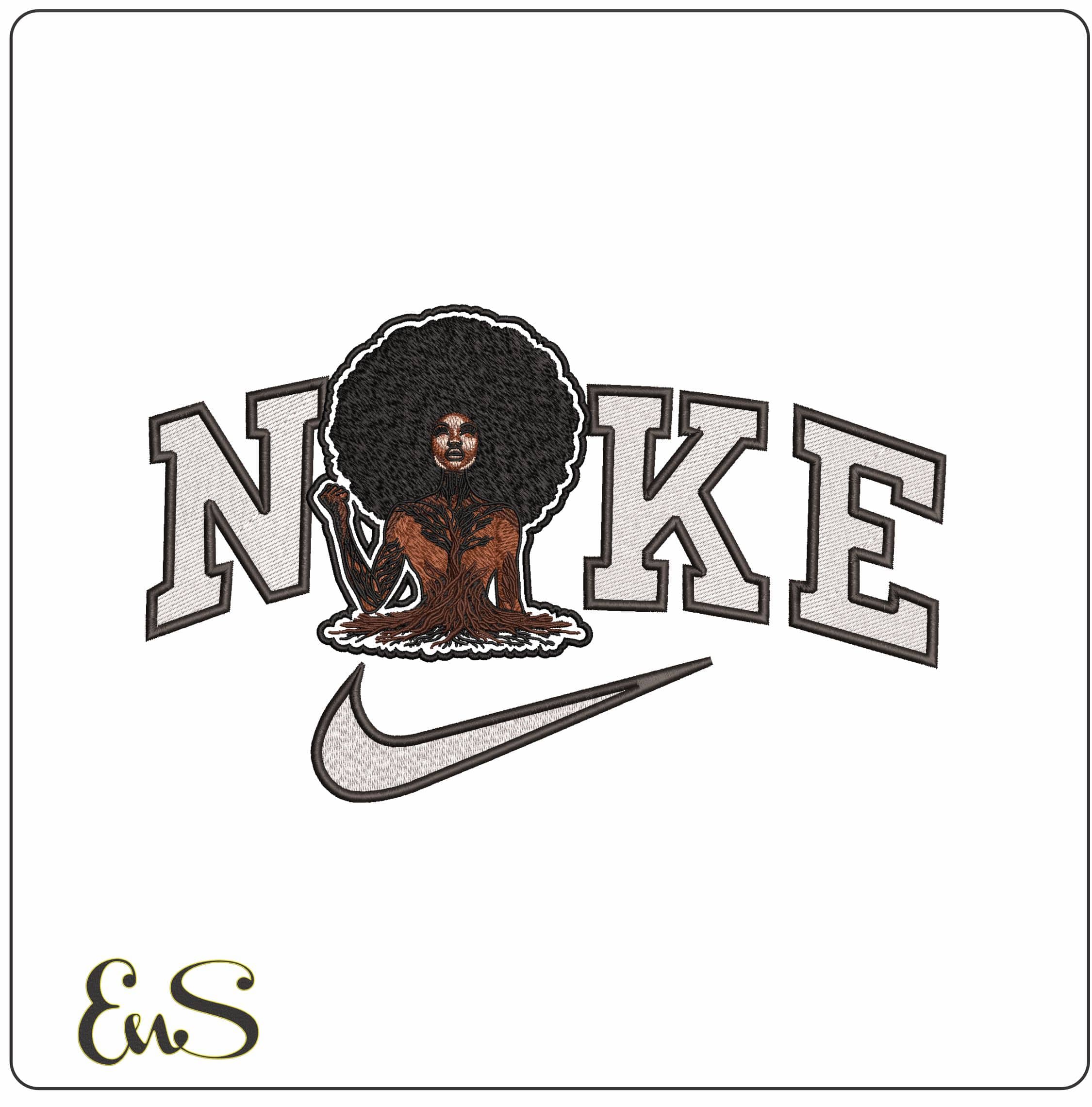 Nike Black Lady with Roots and Tree - Elegant embroidery design file - instant download