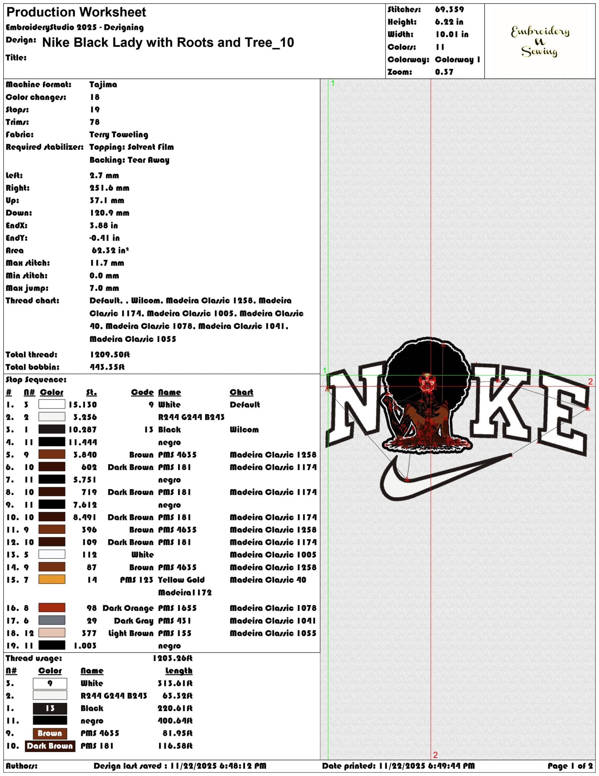 Nike Black Lady with Roots and Tree - Elegant embroidery design file - instant download — view 3