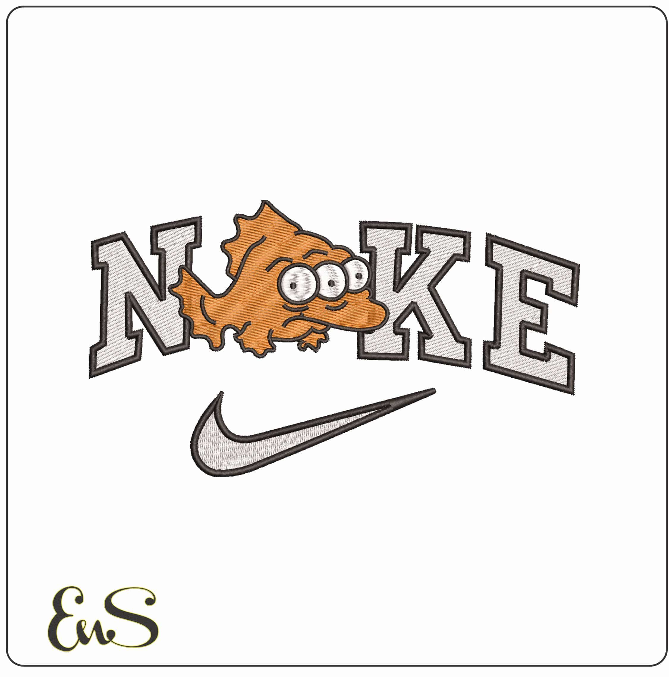 Nike Blinky 3 eyed fish The Simpsons - Elegant embroidery design file - instant download