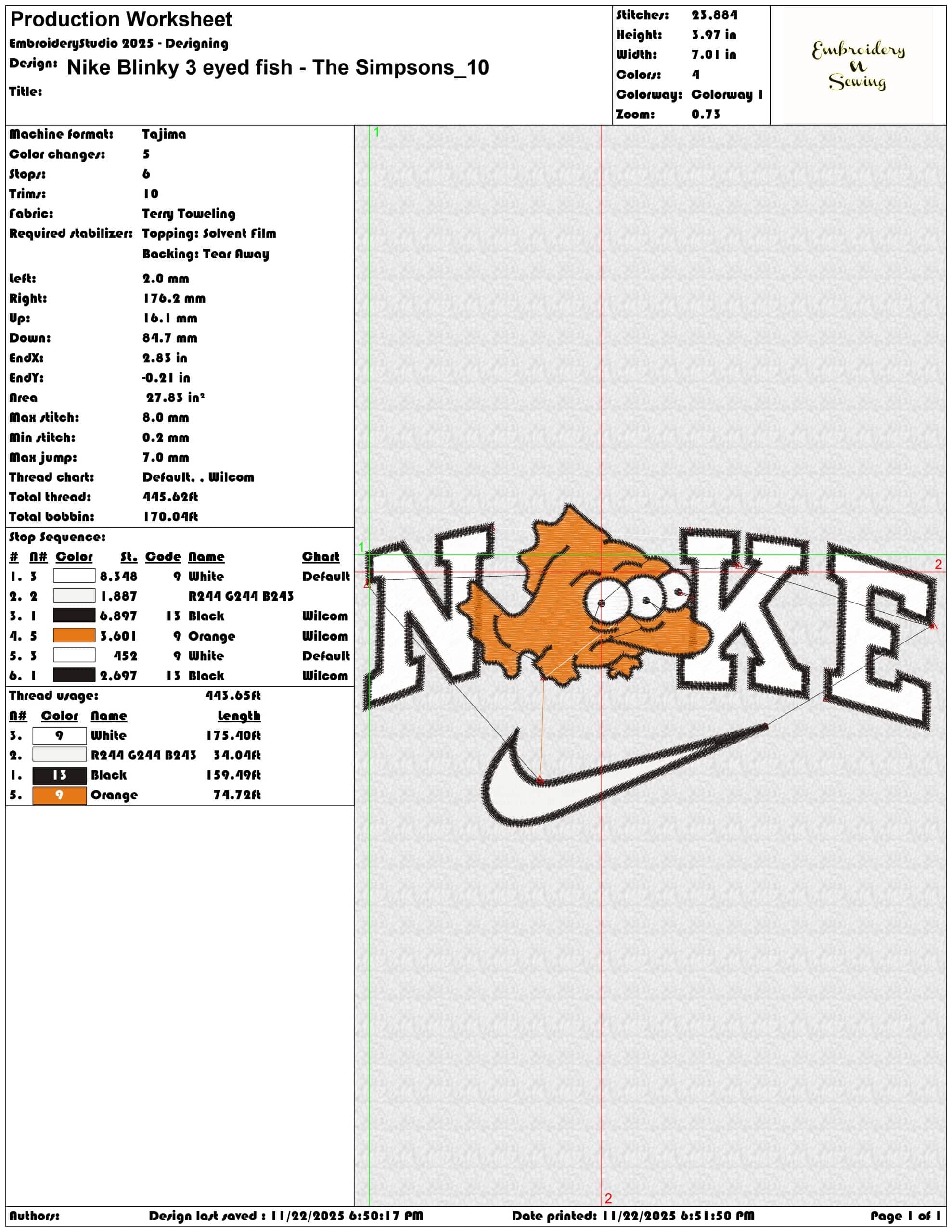 Nike Blinky 3 eyed fish The Simpsons - Elegant embroidery design file - instant download — view 3
