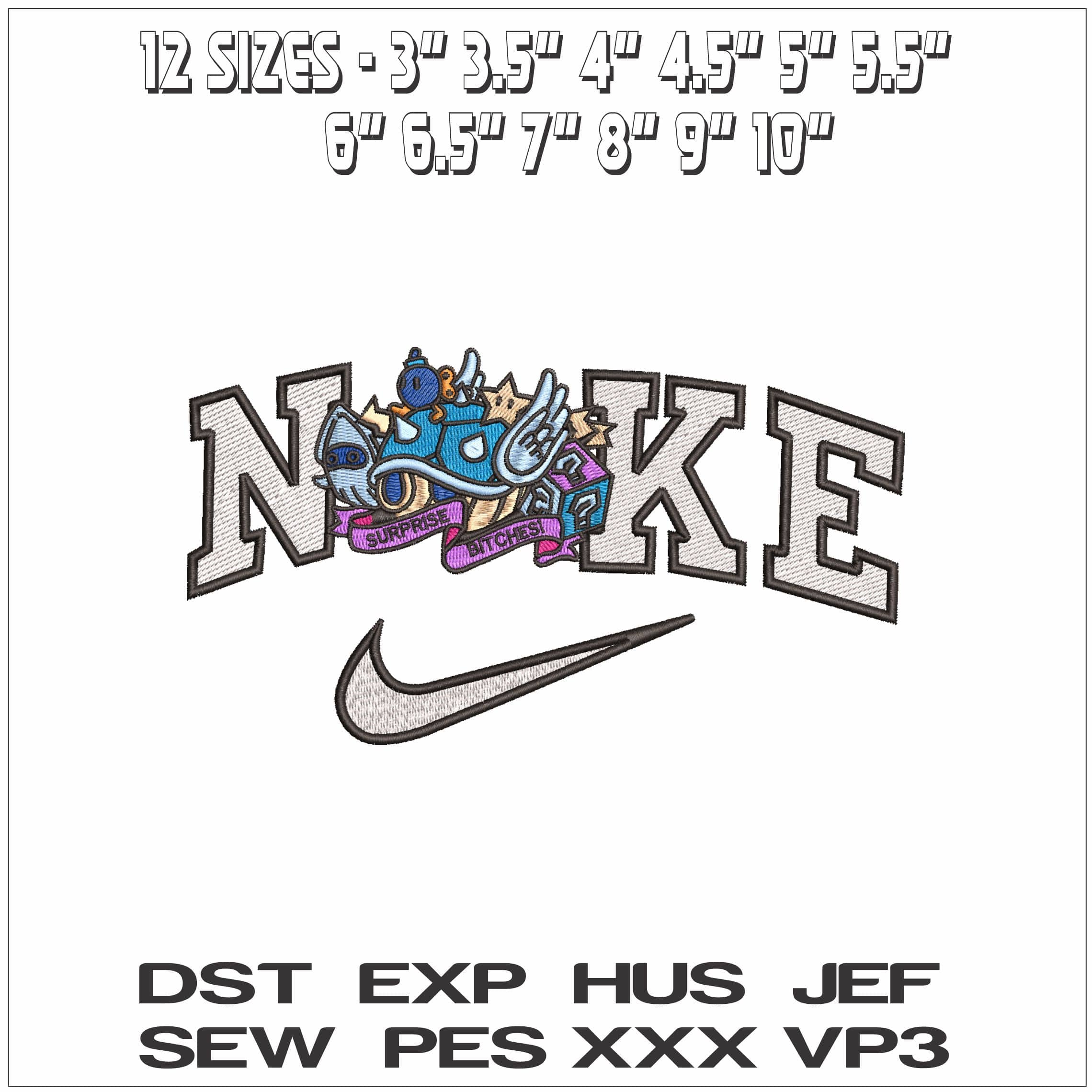 Nike Blue Shell Surprise Bitiches Mario Kart Super Mario - Elegant embroidery design file - instant download — view 2
