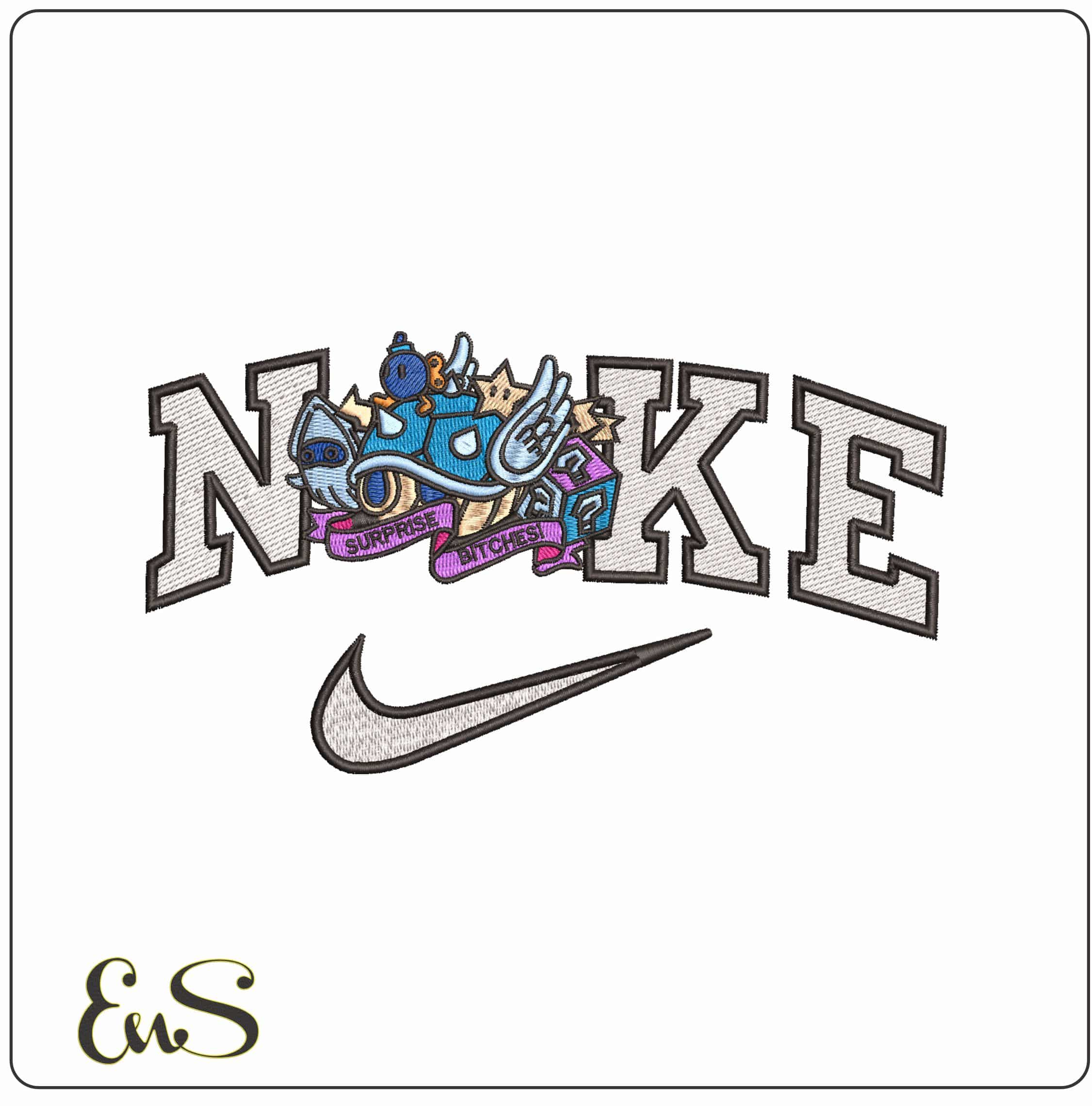 Nike Blue Shell Surprise Bitiches Mario Kart Super Mario - Elegant embroidery design file - instant download