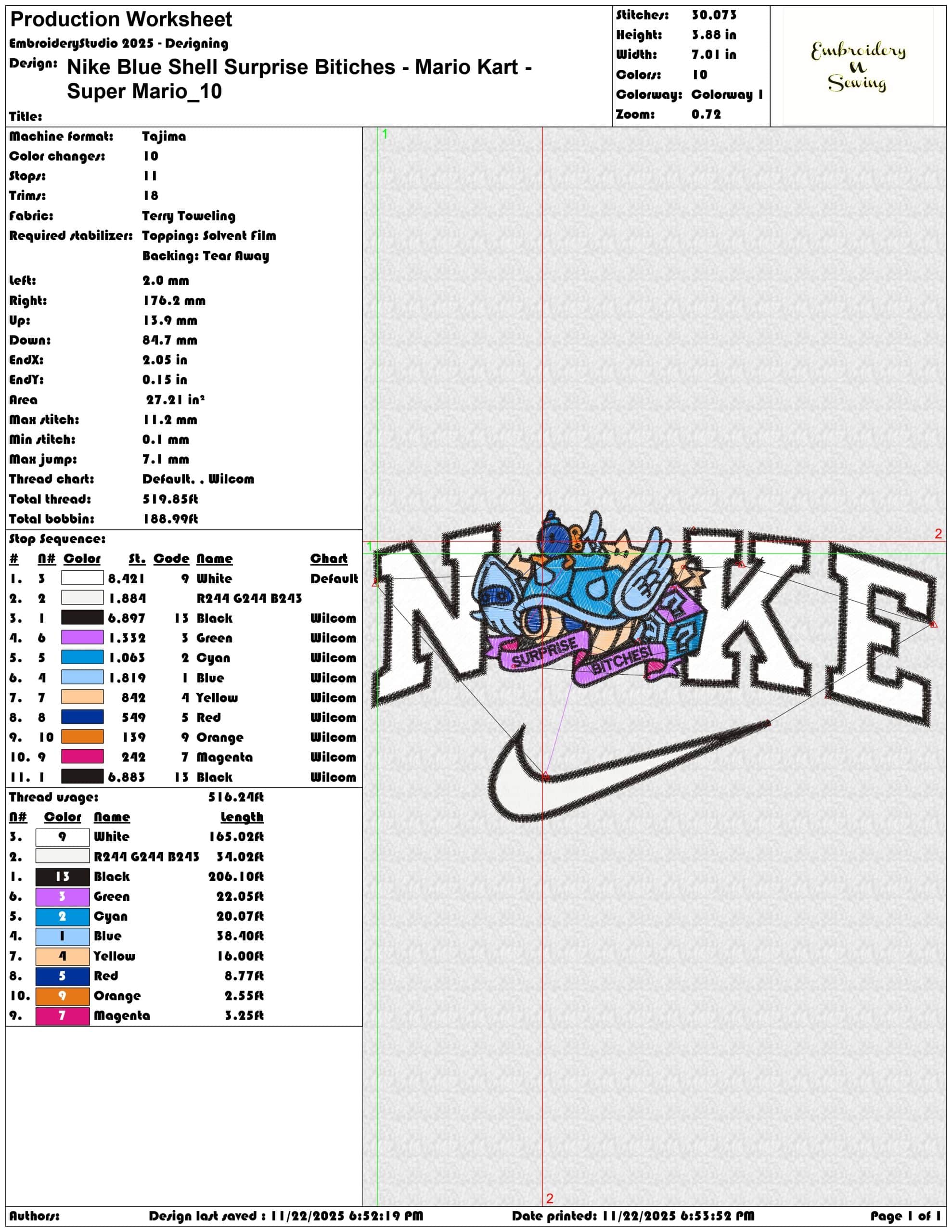 Nike Blue Shell Surprise Bitiches Mario Kart Super Mario - Elegant embroidery design file - instant download — view 3