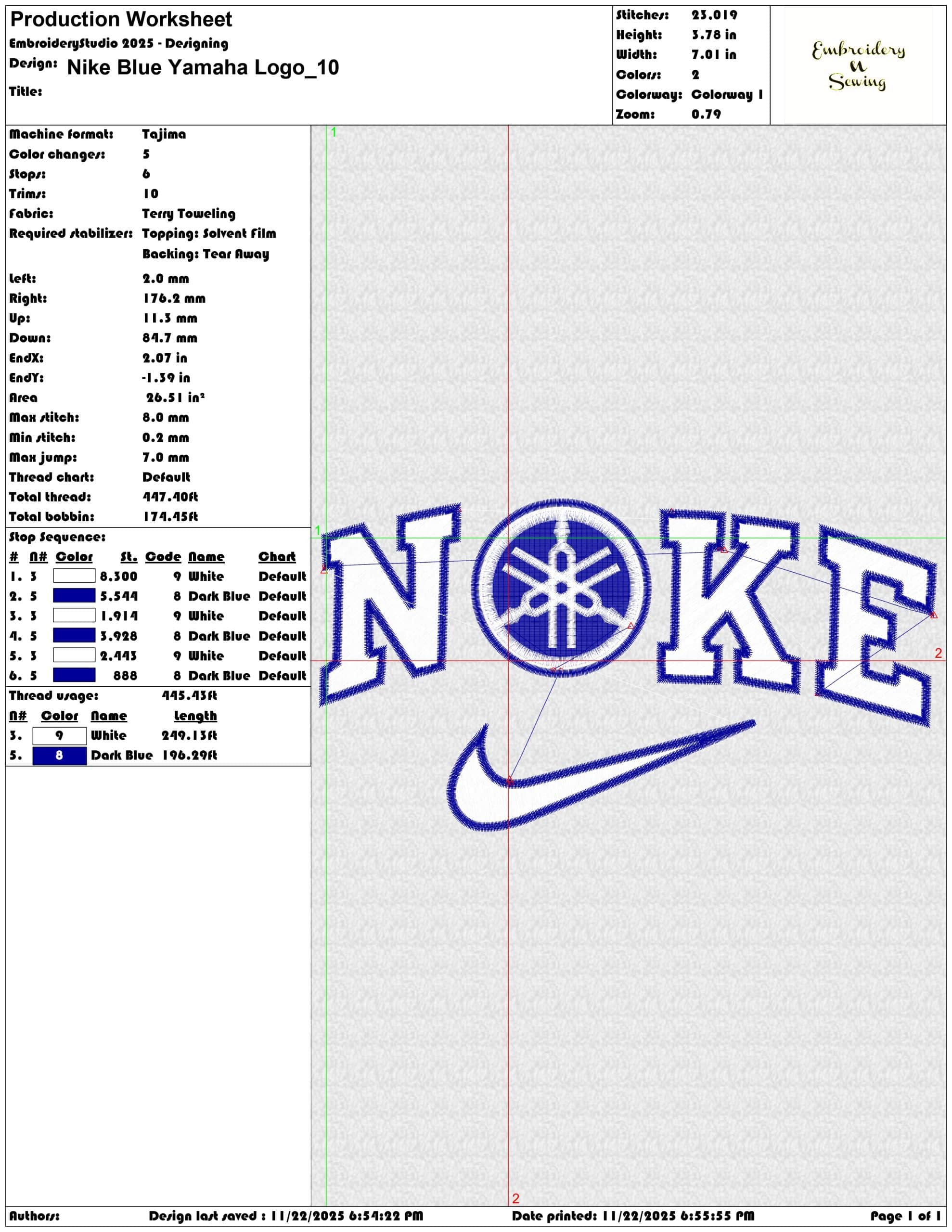 Nike Blue Yamaha Logo - Elegant embroidery design file - instant download — view 3