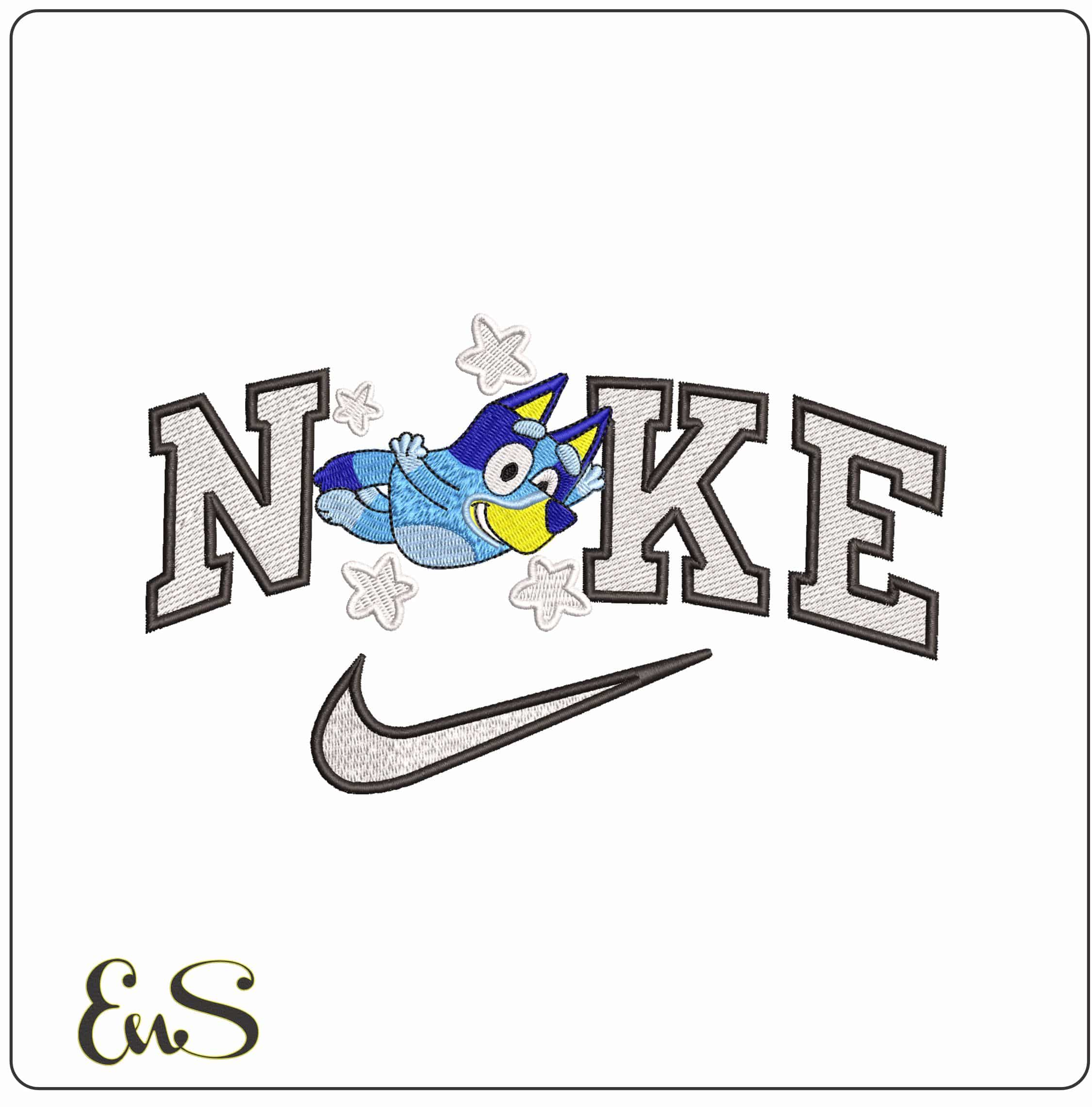 Nike Bluey Flying - Elegant embroidery design file - instant download