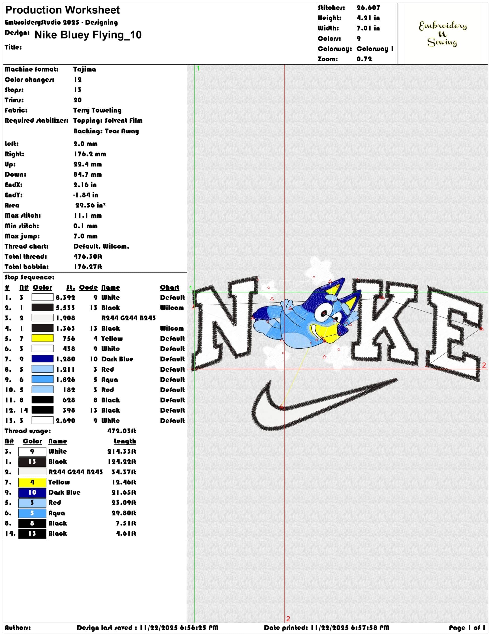 Nike Bluey Flying - Elegant embroidery design file - instant download — view 3