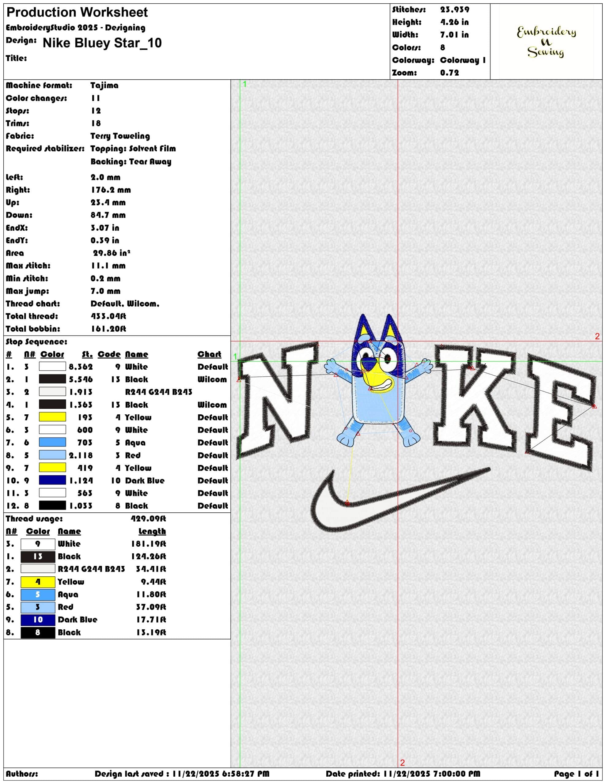Nike Bluey Star - Elegant embroidery design file - instant download — view 3