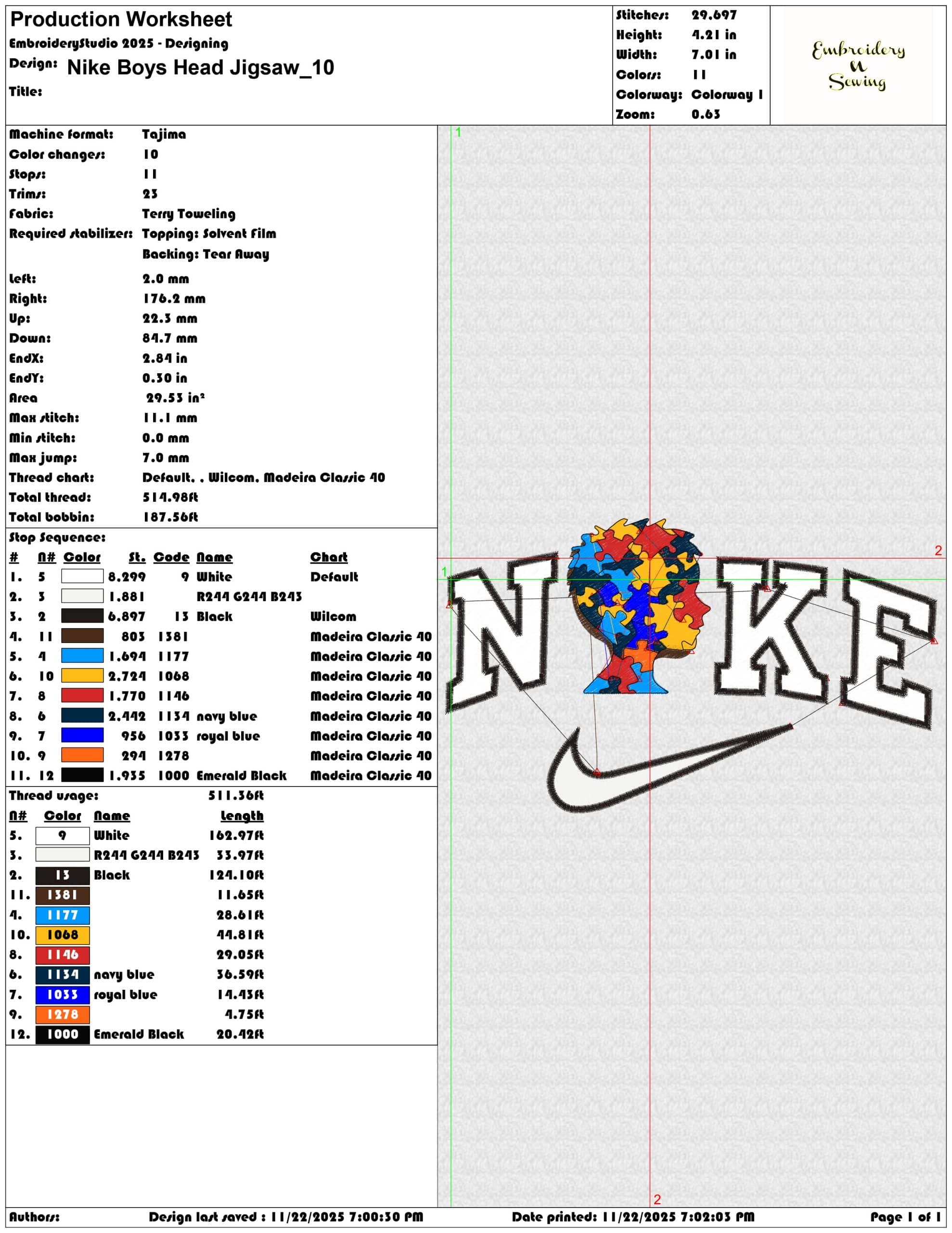 Nike Boys Head Jigsaw - Elegant embroidery design file - instant downloa — view 3