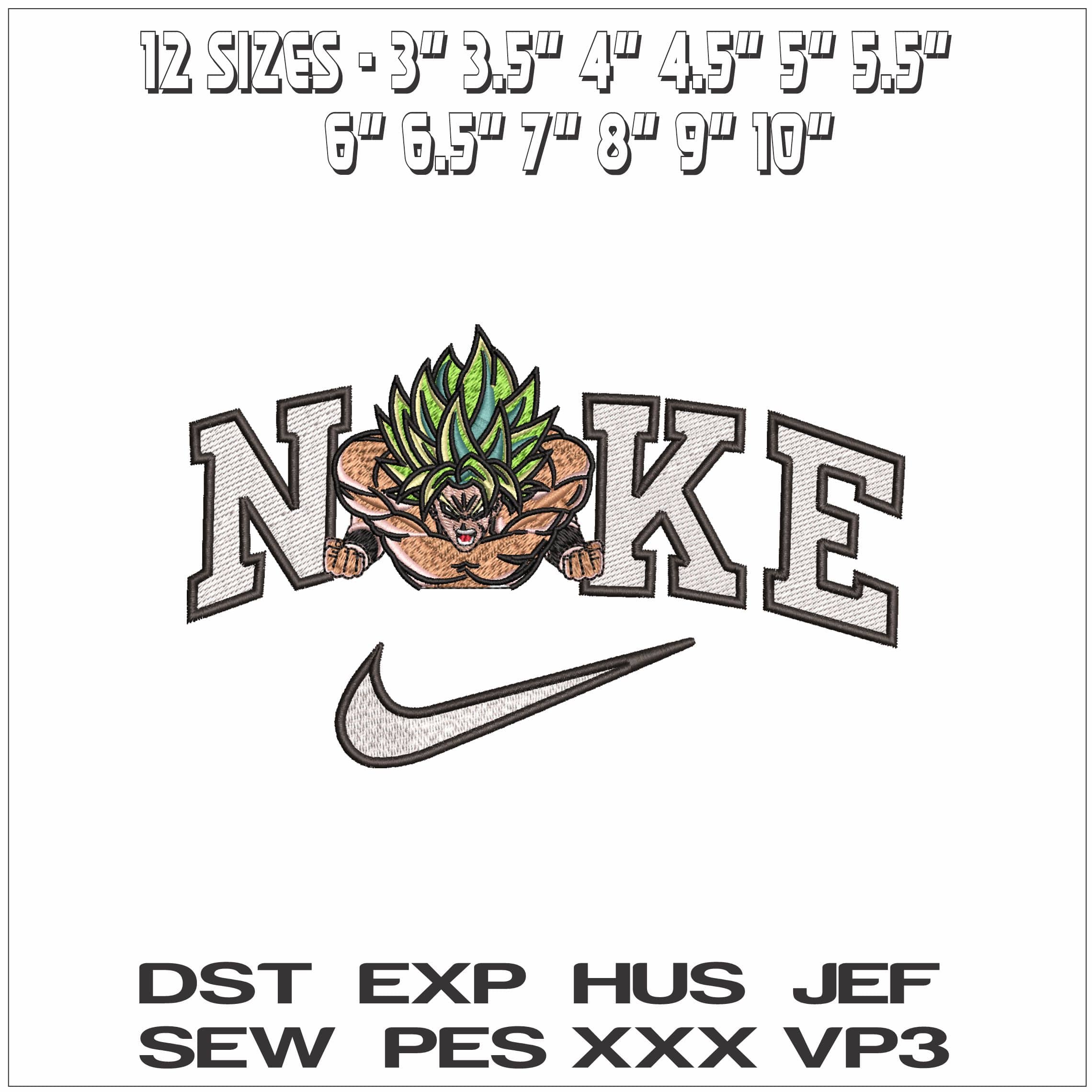 Nike Broly ready to Punch Dragon Ball Anime - Elegant embroidery design file - instant download — view 2