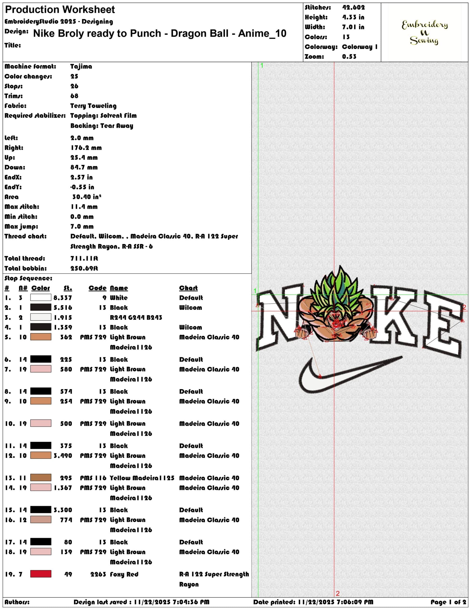 Nike Broly ready to Punch Dragon Ball Anime - Elegant embroidery design file - instant download — view 3