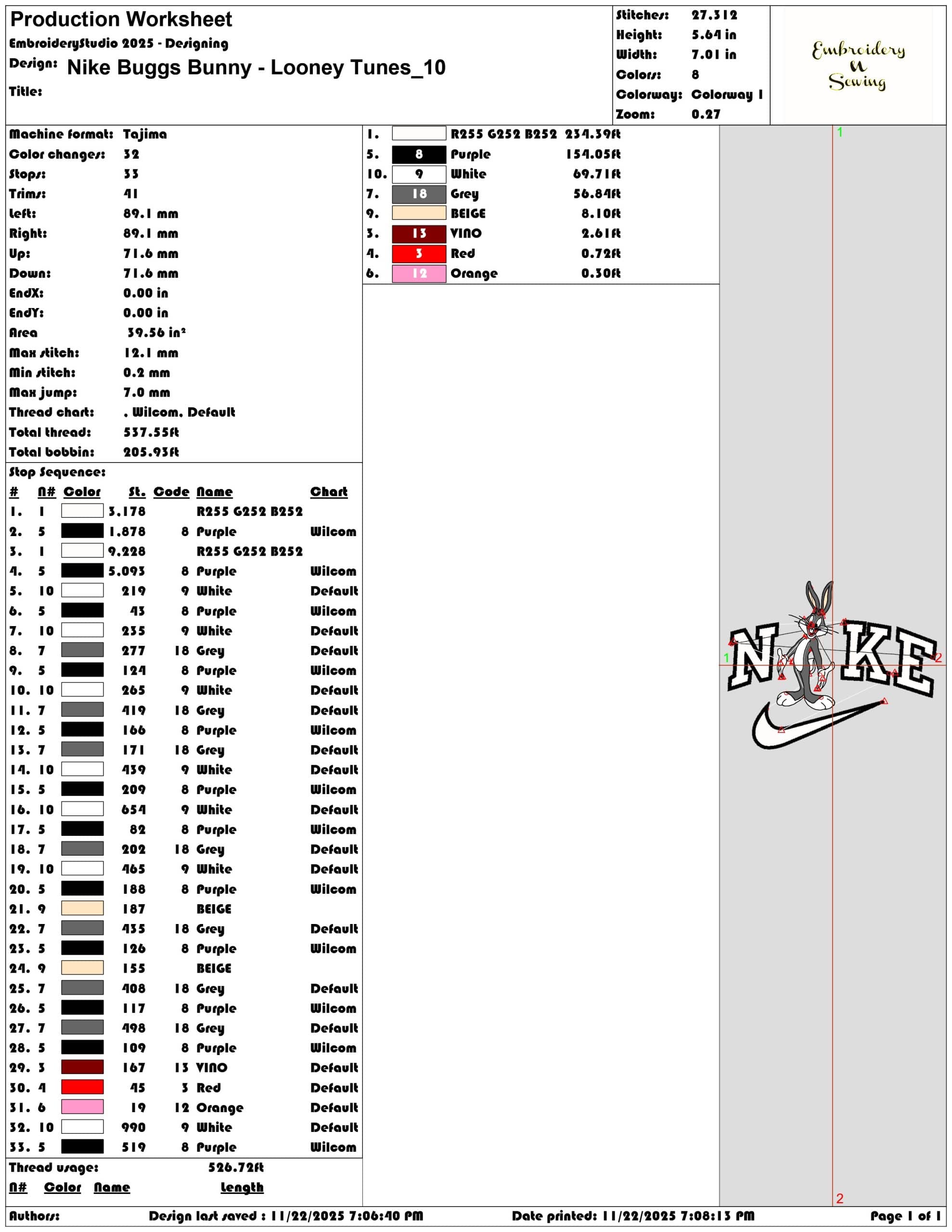 Nike Buggs Bunny Looney Tunes - Elegant embroidery design file - instant download — view 3