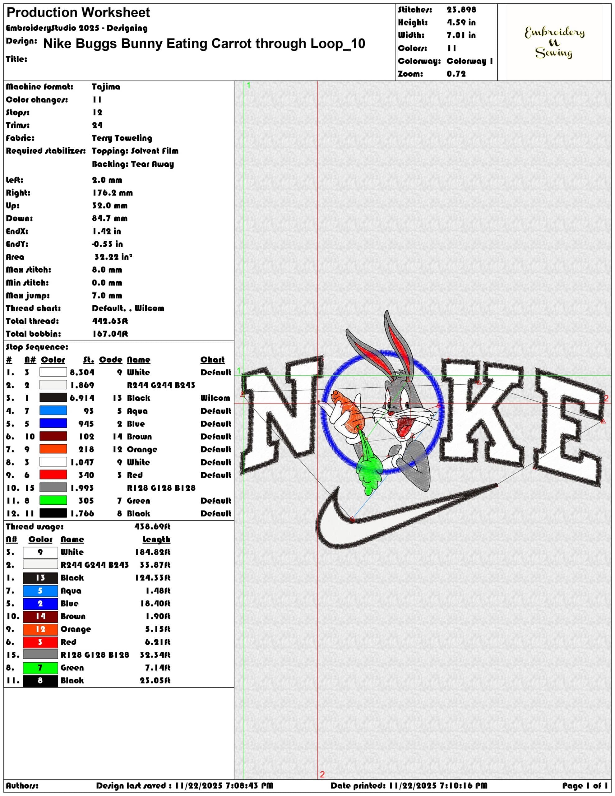 Nike Buggs Bunny Eating Carrot through Loop - Elegant embroidery design file - instant download — view 3