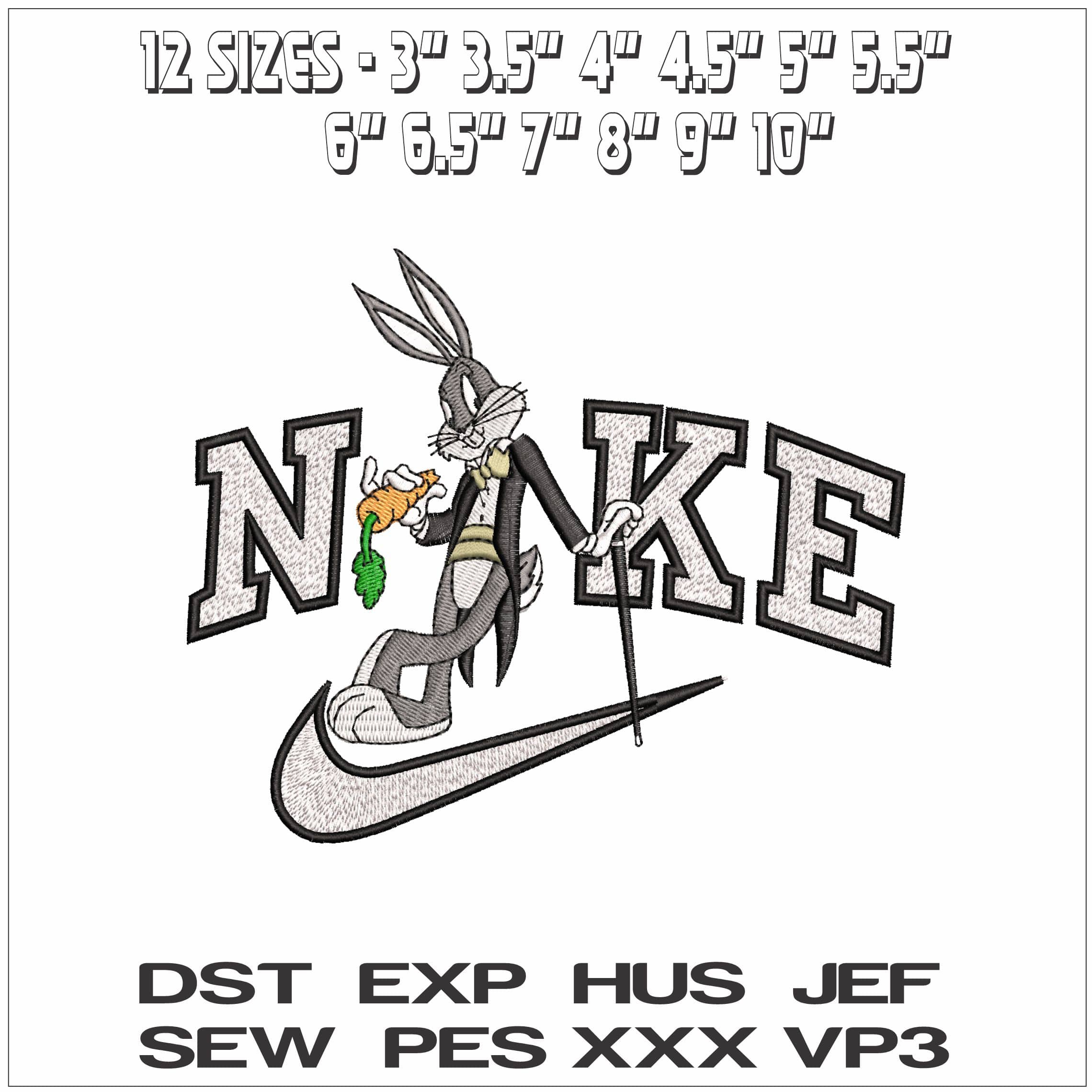 Nike Buggs Bunny In Tails with Carrot - Elegant embroidery design file - instant download — view 2