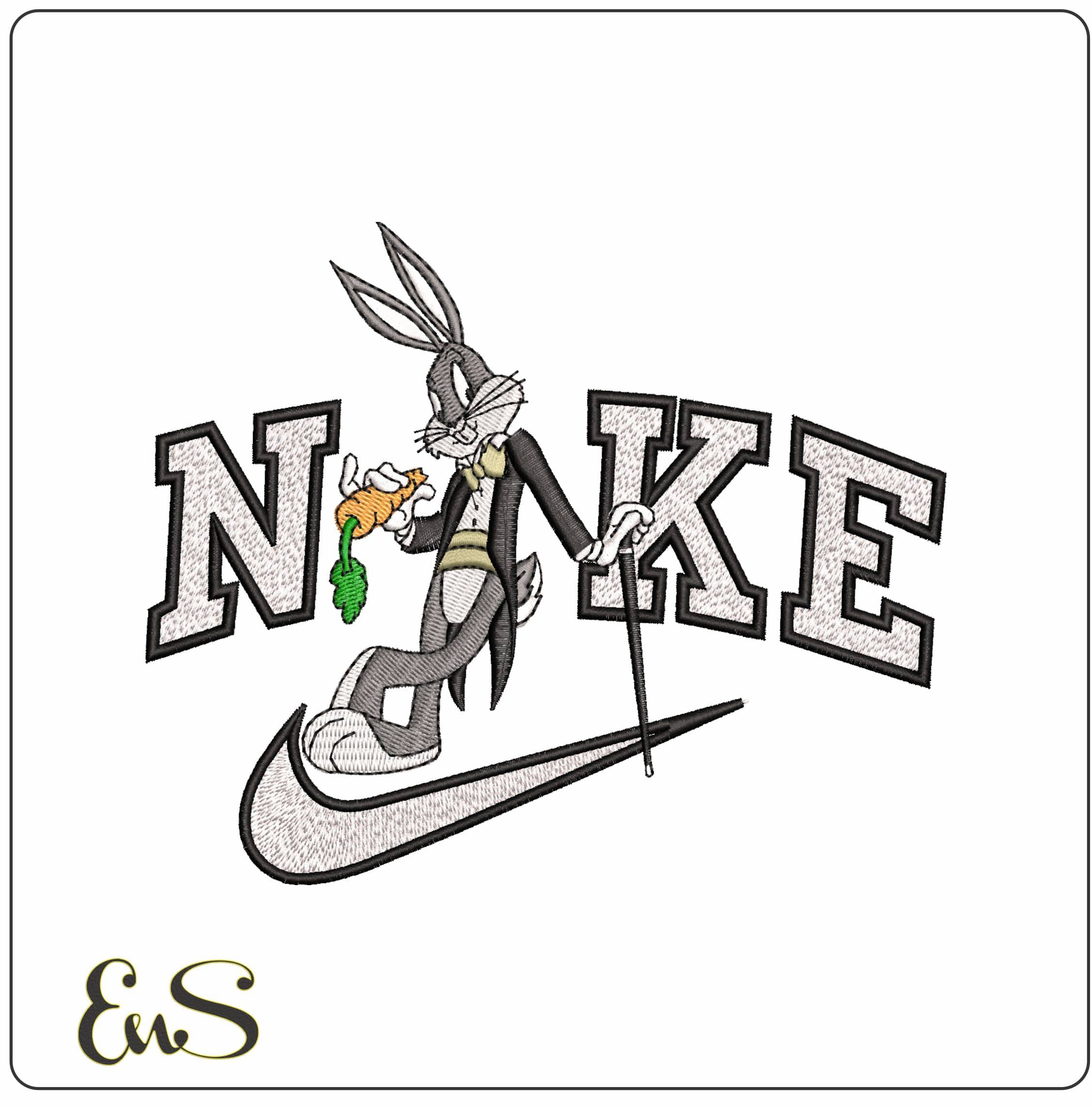Nike Buggs Bunny In Tails with Carrot - Elegant embroidery design file - instant download