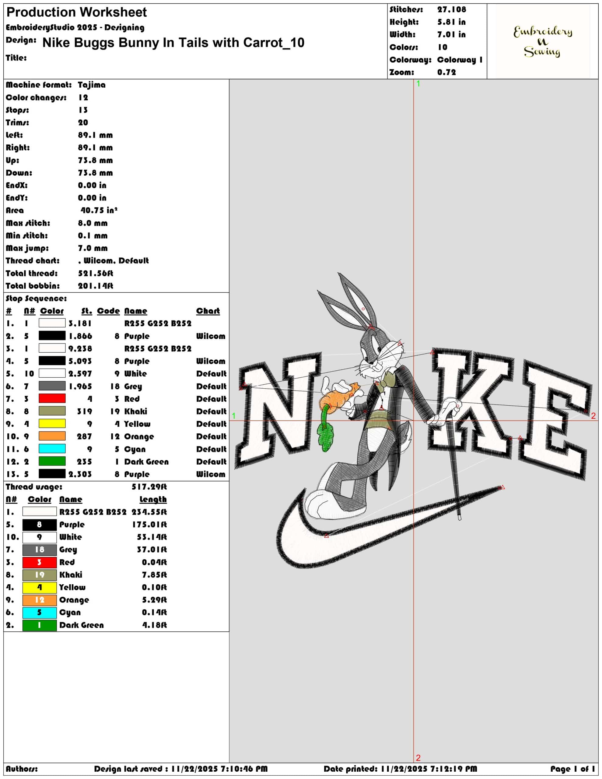 Nike Buggs Bunny In Tails with Carrot - Elegant embroidery design file - instant download — view 3