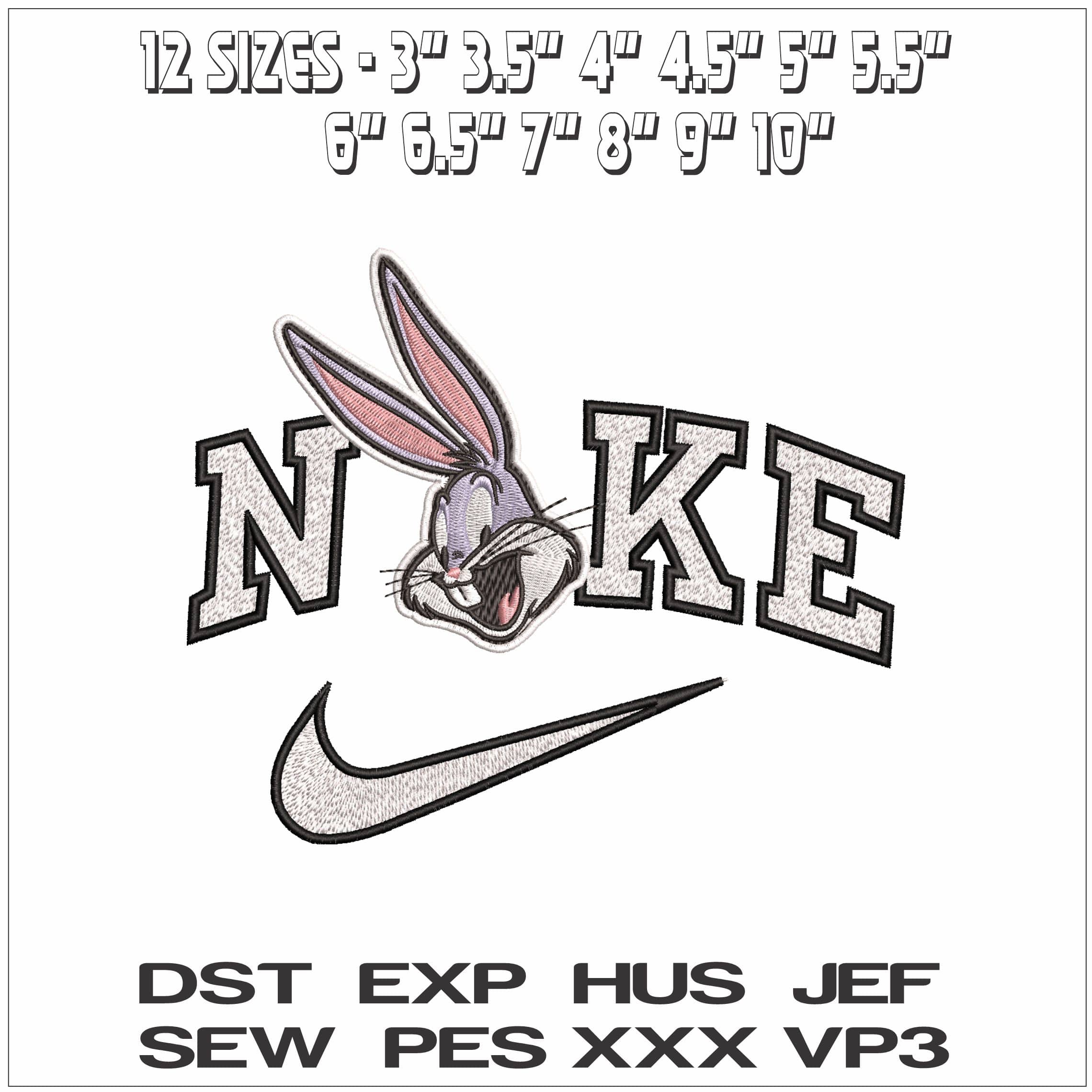 Nike Buggs Head - Elegant embroidery design file - instant download — view 2