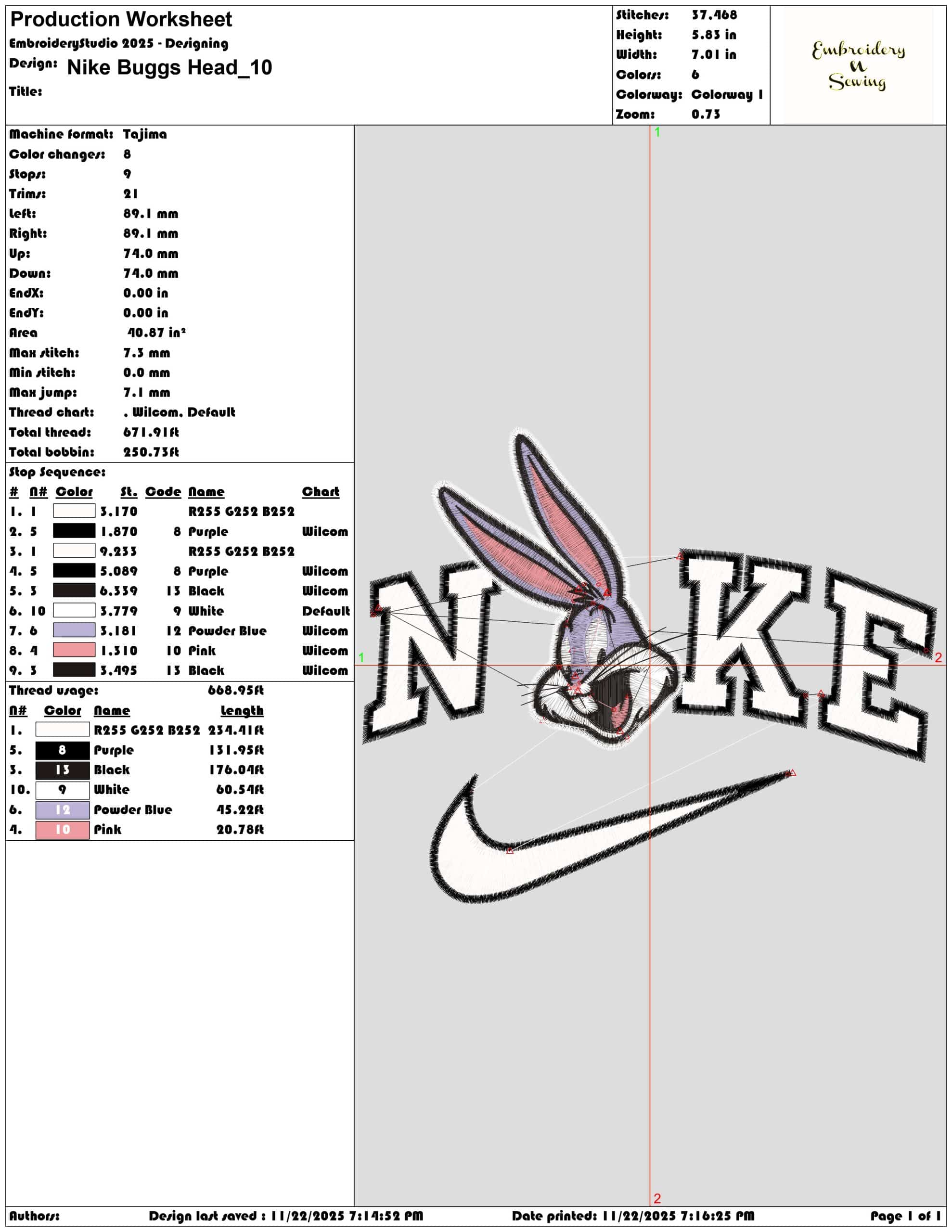 Nike Buggs Head - Elegant embroidery design file - instant download — view 3